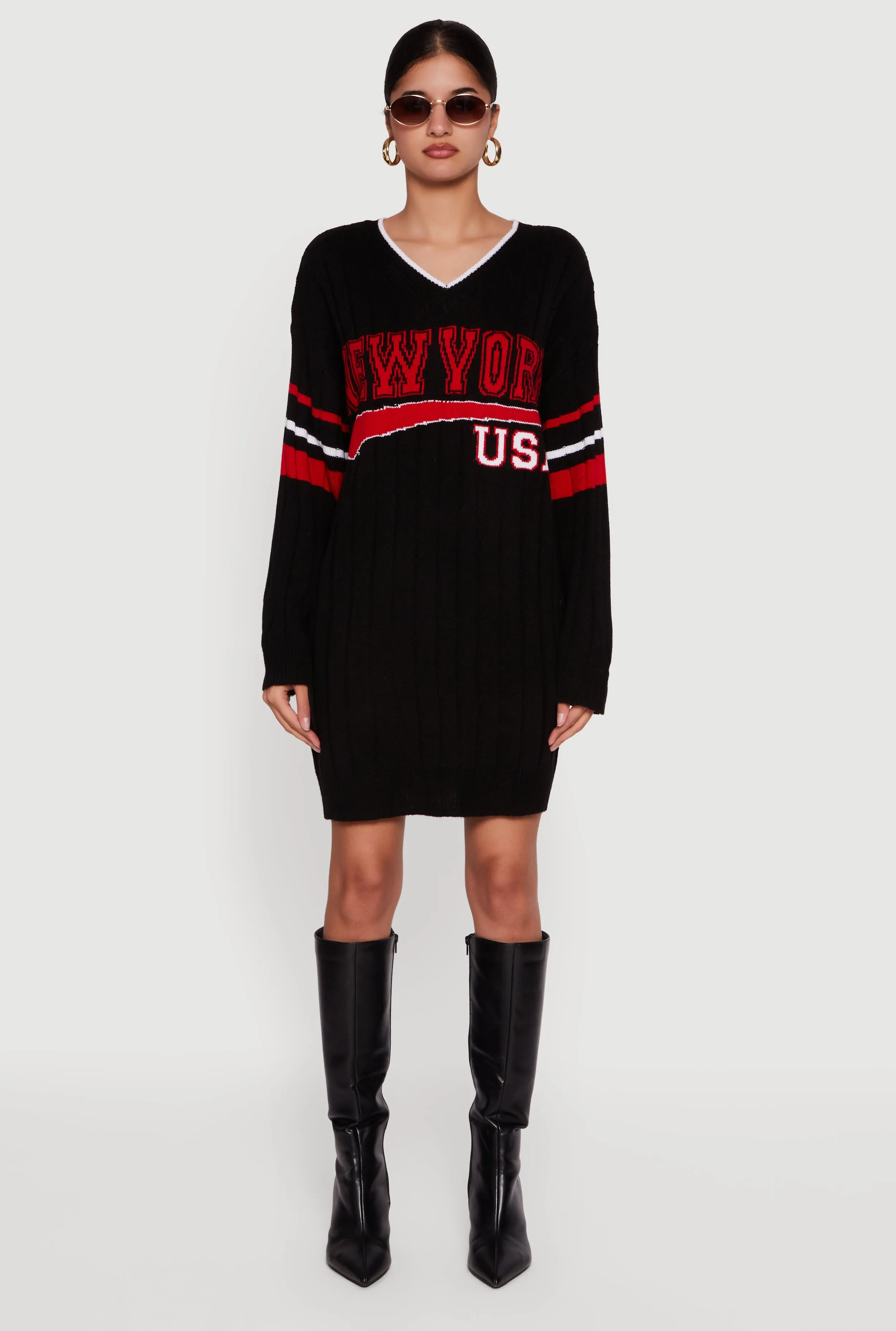 New York USA Graphic Long Sleeve Sweater Dress sold by Rainbow product image thumbnail 2