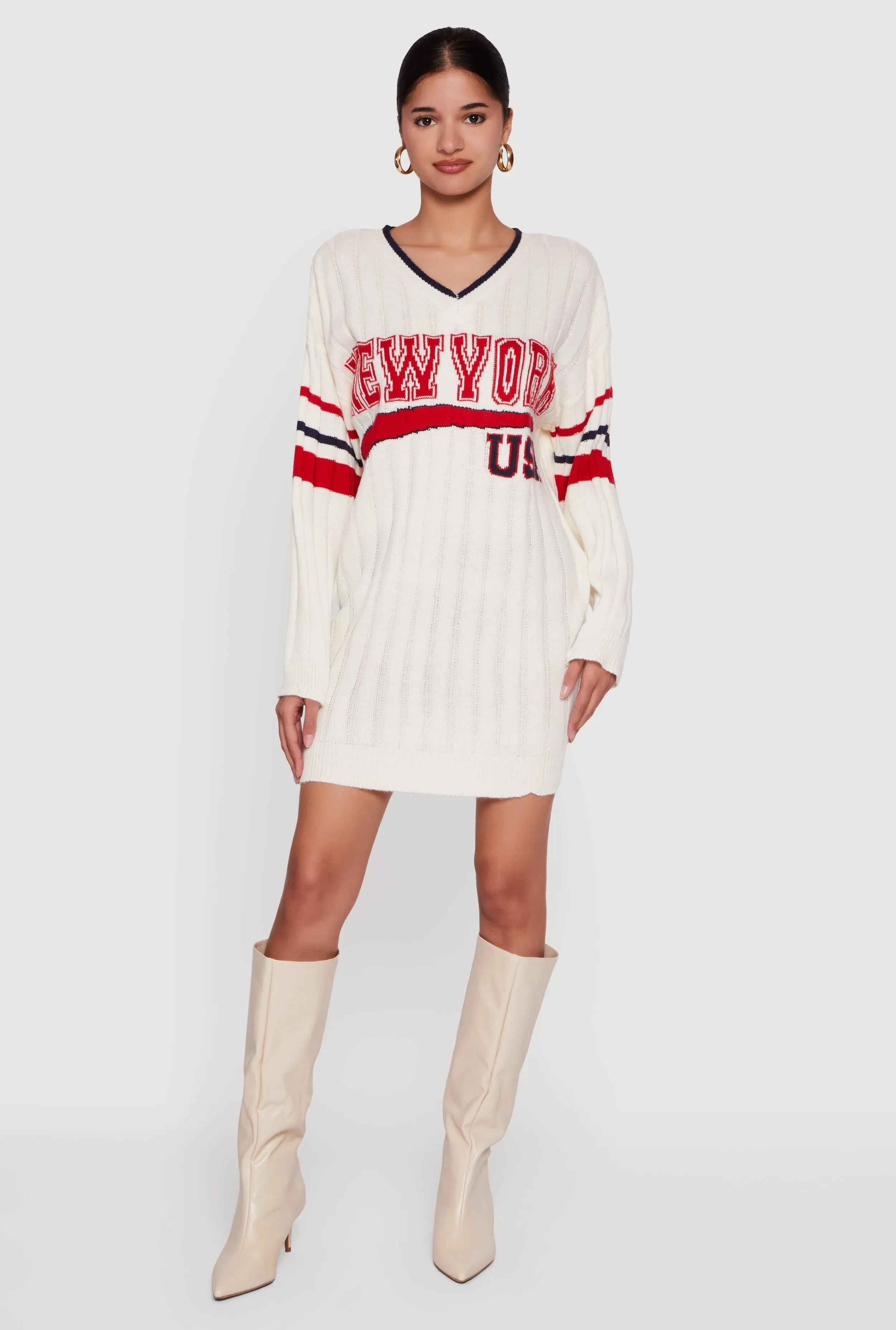 New York USA Graphic Long Sleeve Sweater Dress sold by Rainbow product image thumbnail 2