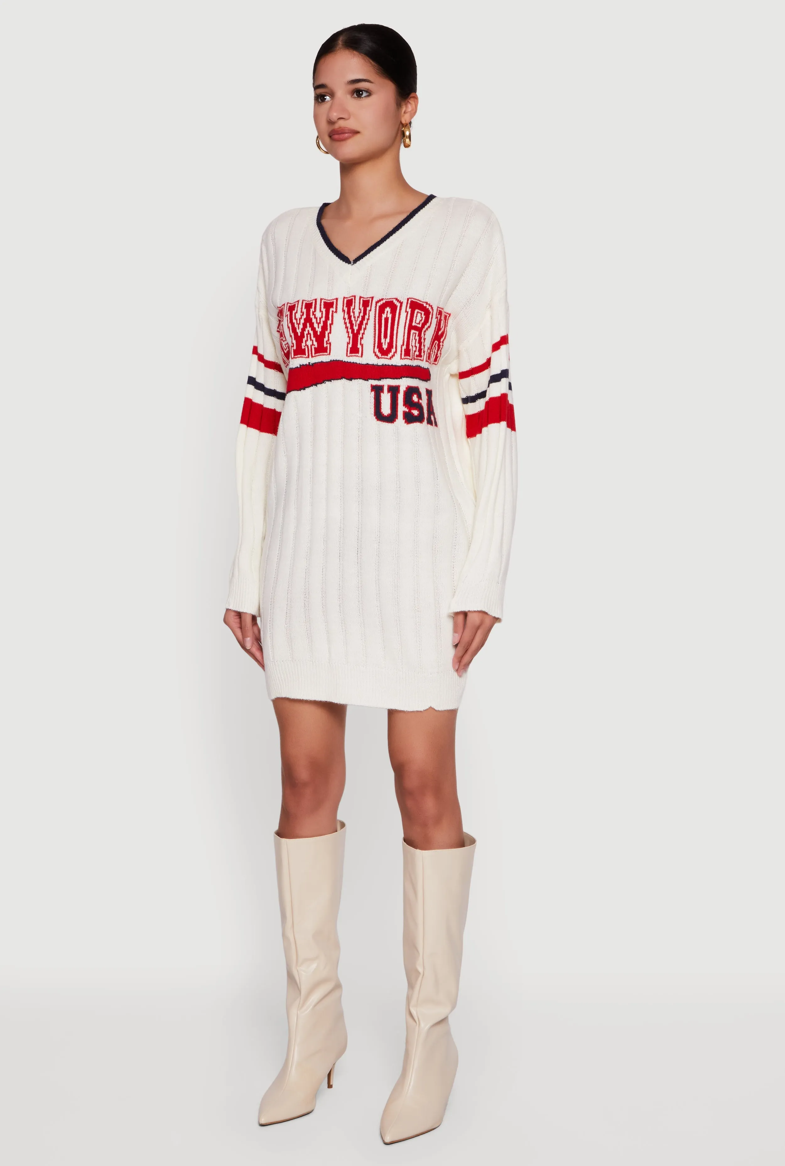 New York USA Graphic Long Sleeve Sweater Dress sold by Rainbow product image thumbnail 3