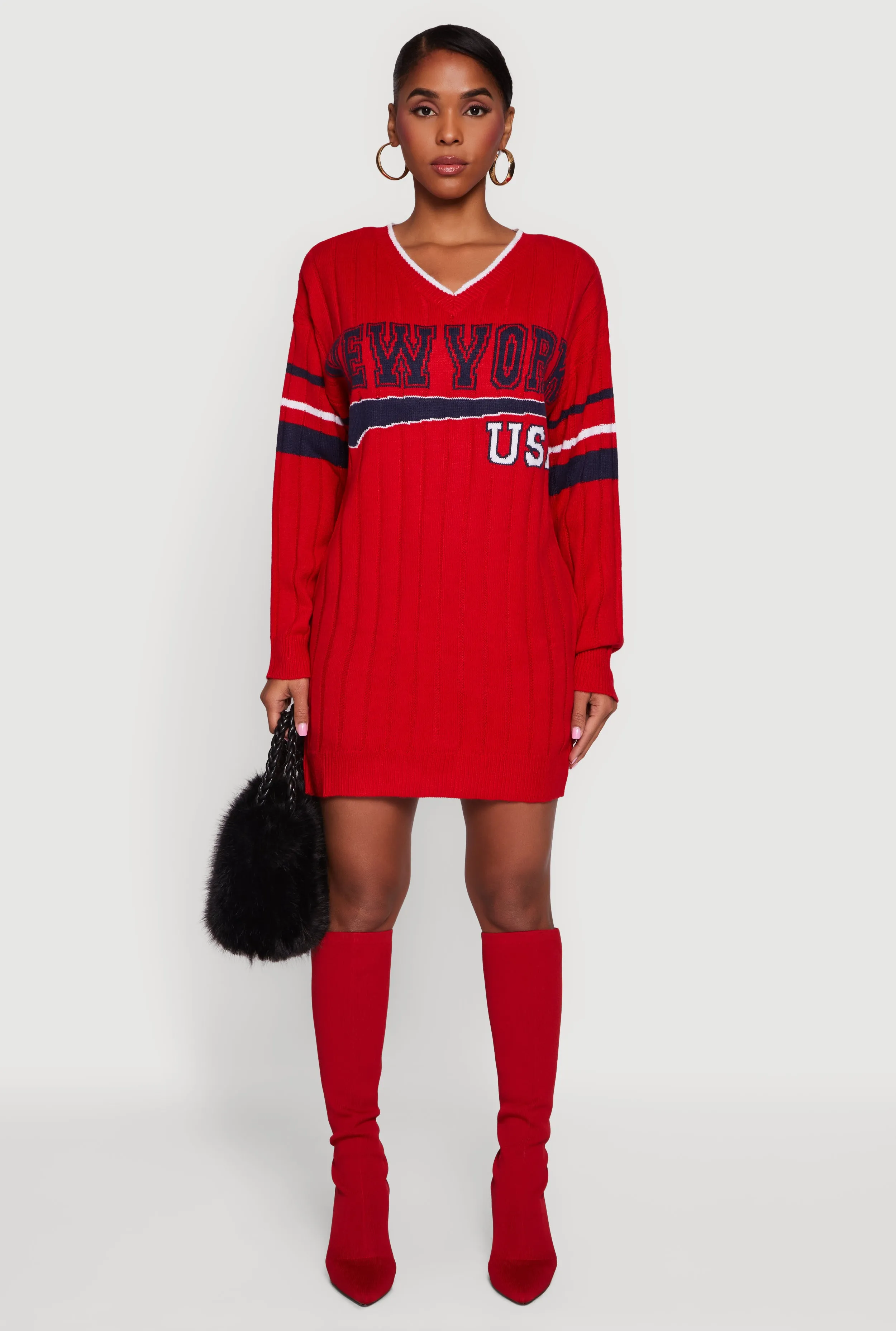 New York USA Graphic Long Sleeve Sweater Dress sold by Rainbow product image thumbnail 2
