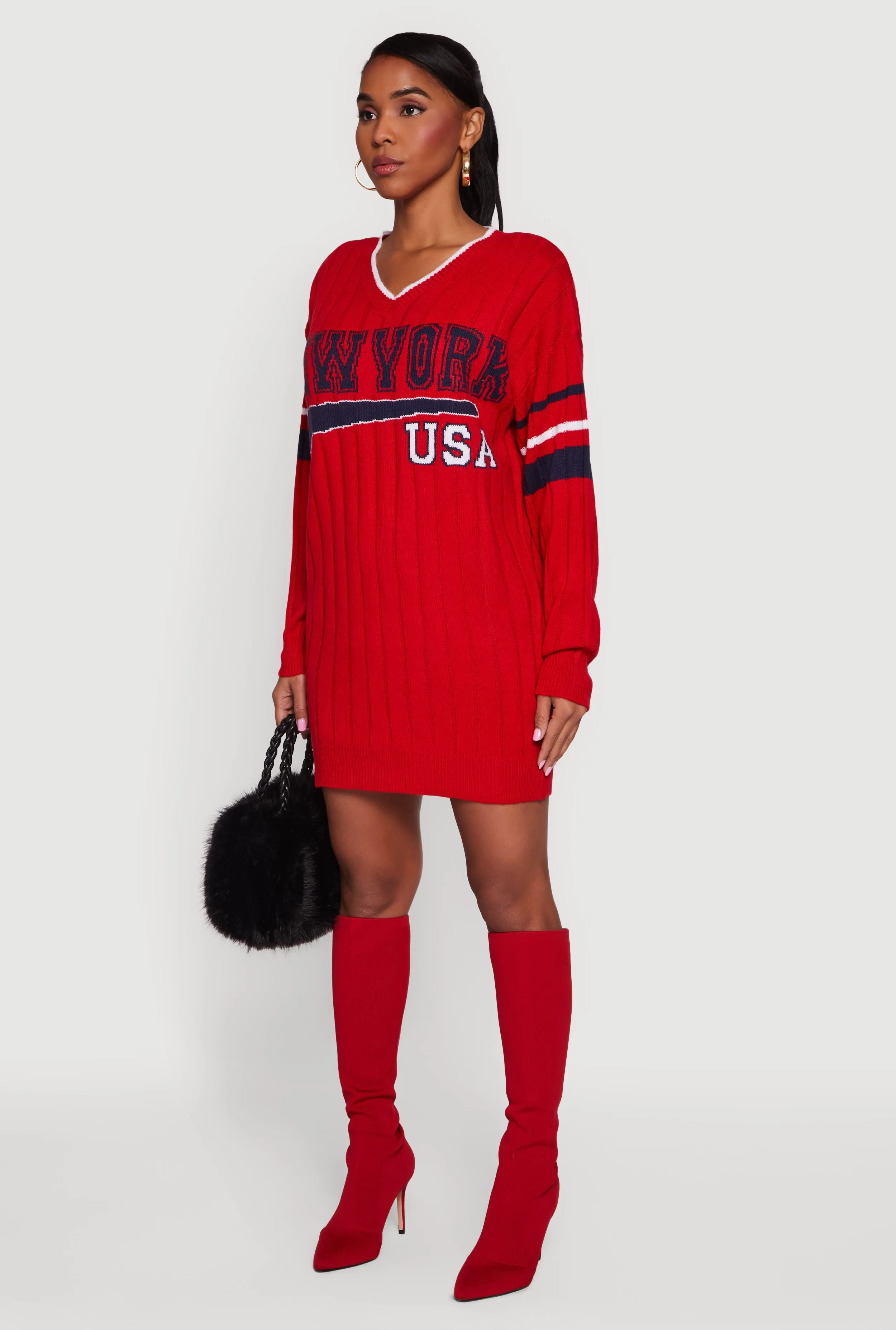 New York USA Graphic Long Sleeve Sweater Dress sold by Rainbow product image thumbnail 3