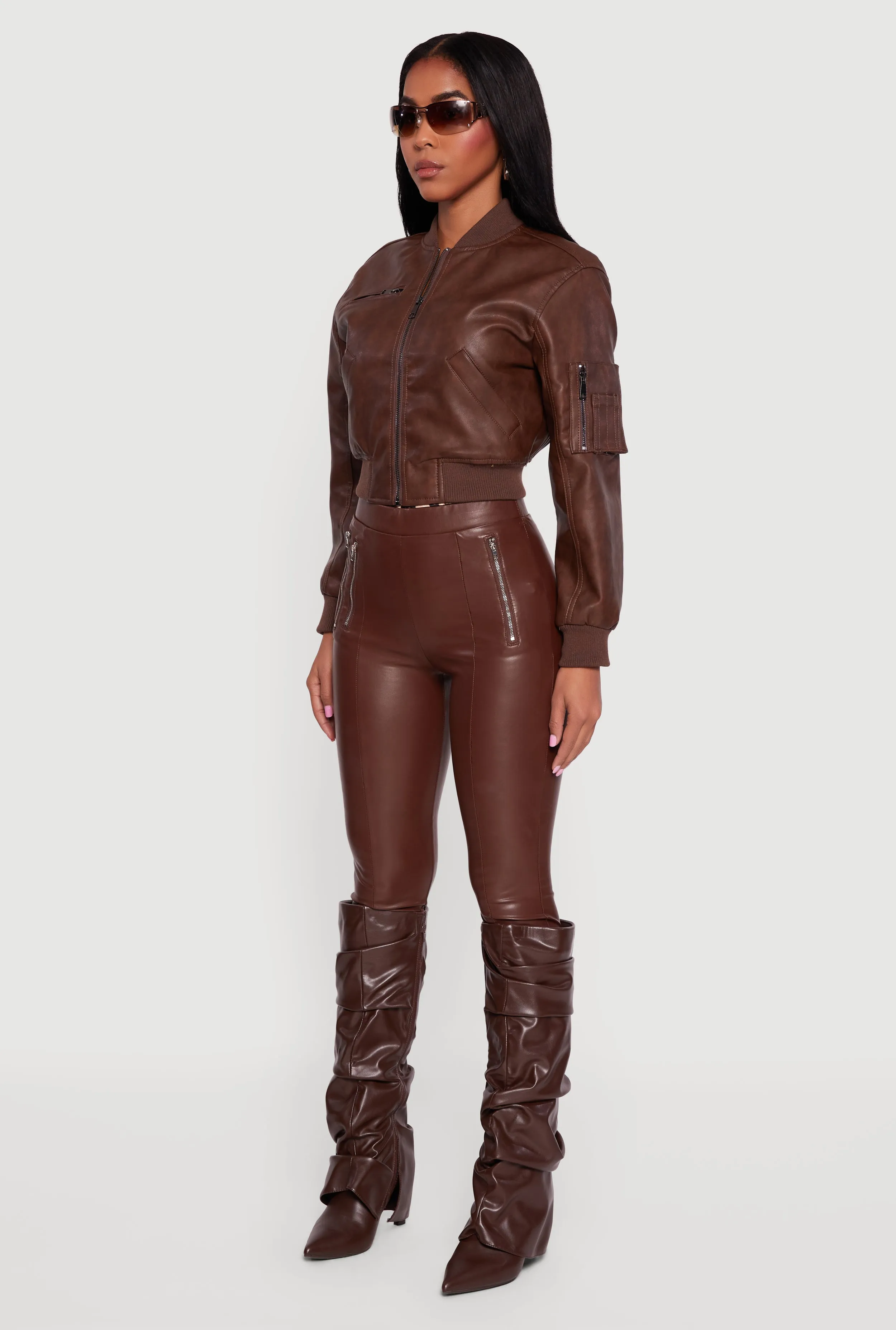 Faux Leather Bomber Jacket with Zip Pockets sold by Rainbow product image thumbnail 5