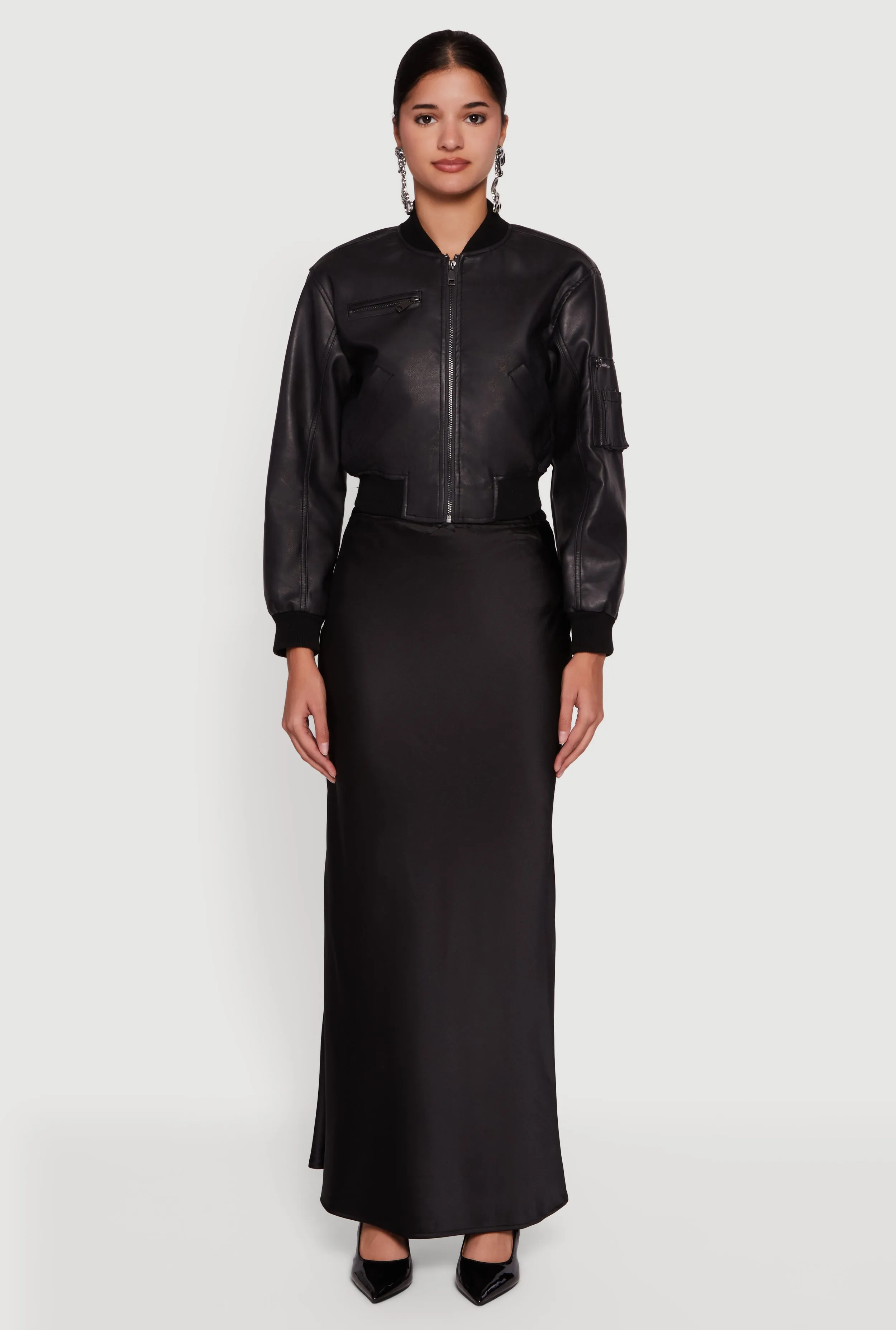 Faux Leather Bomber Jacket with Zip Pockets sold by Rainbow product image thumbnail 3