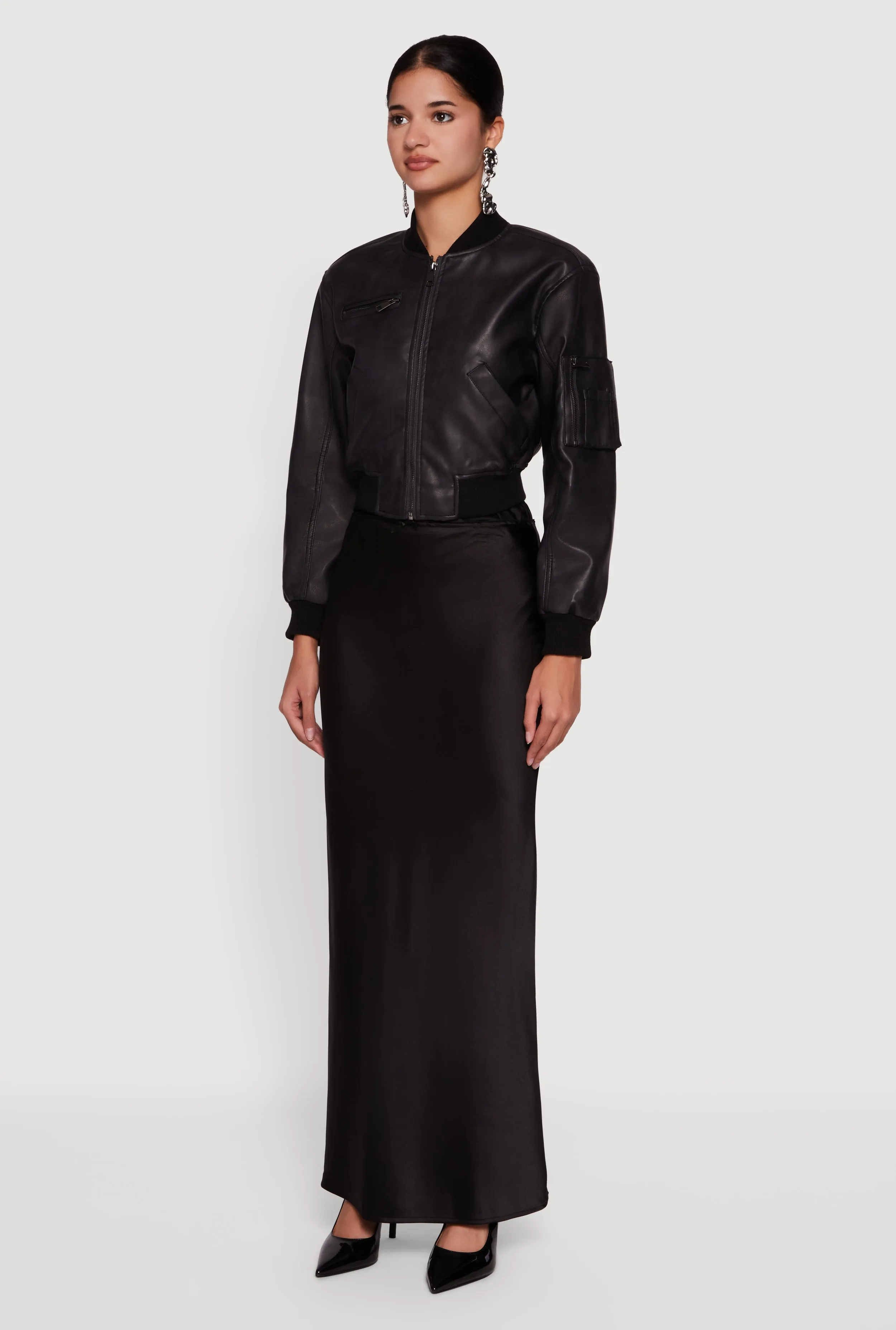 Faux Leather Bomber Jacket with Zip Pockets sold by Rainbow product image thumbnail 5