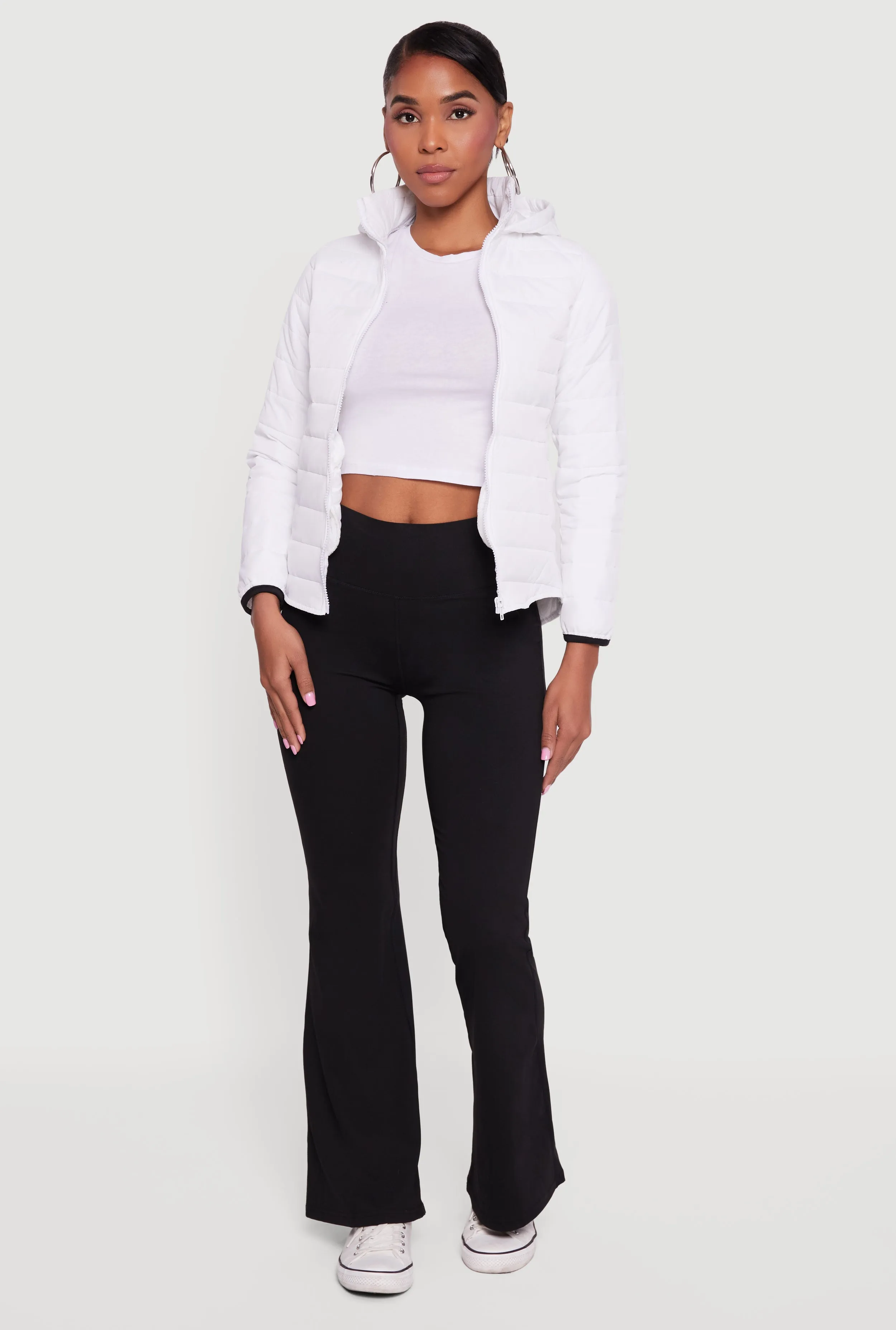 Nylon Hooded Quilted Puffer Jacket with Zip Pockets sold by Rainbow