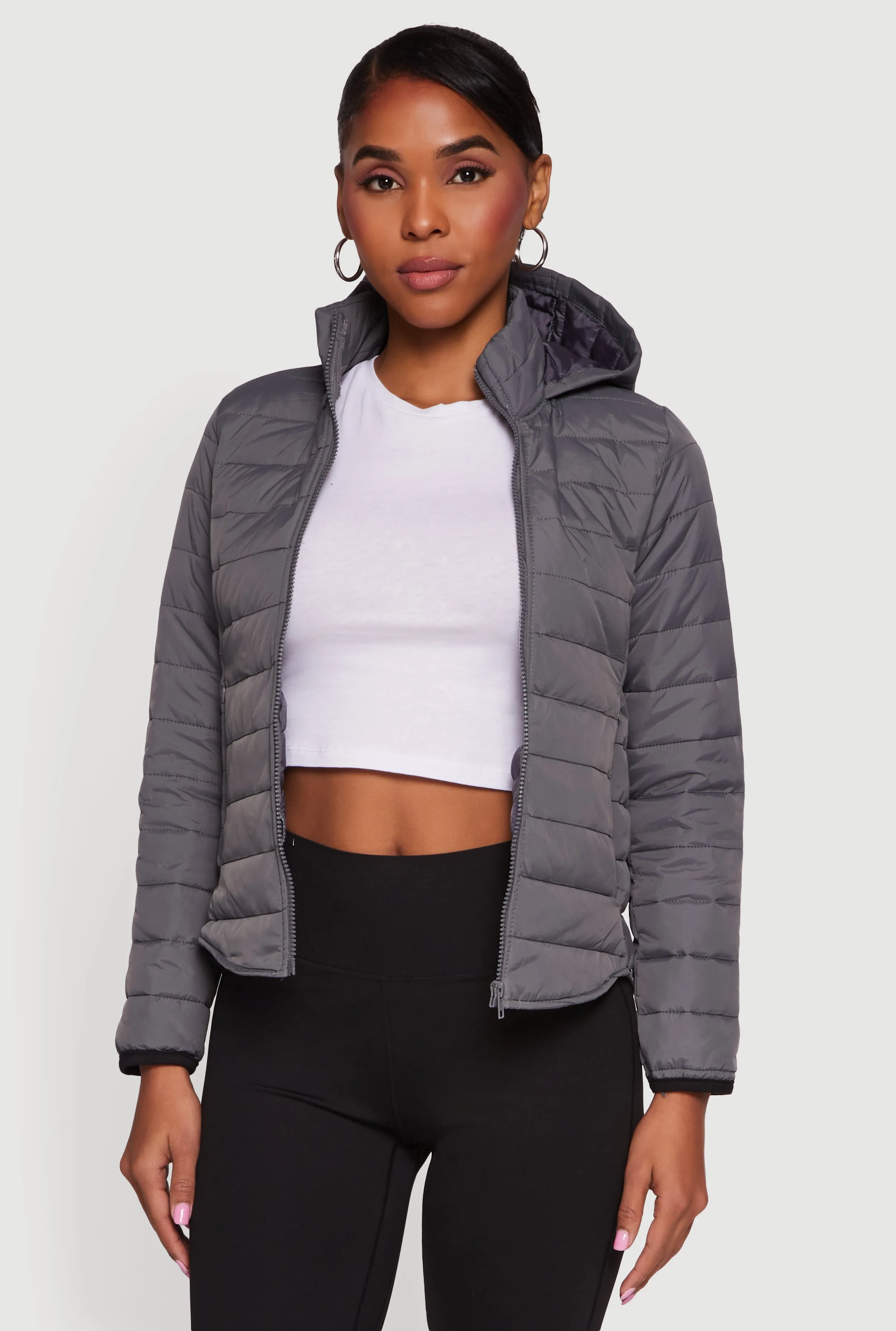Nylon Hooded Quilted Puffer Jacket with Zip Pockets sold by Rainbow product image thumbnail 2