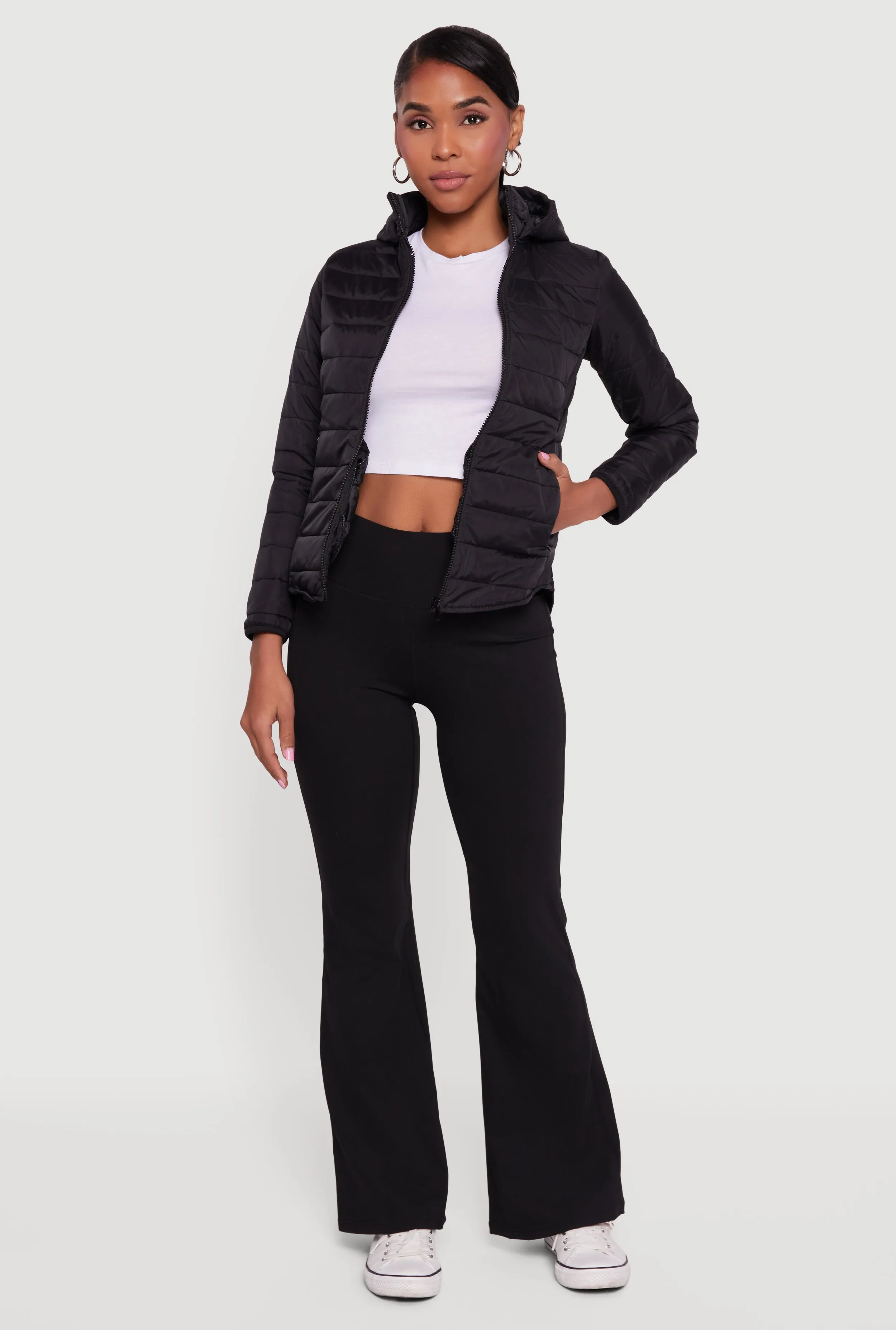 Nylon Hooded Quilted Puffer Jacket with Zip Pockets sold by Rainbow