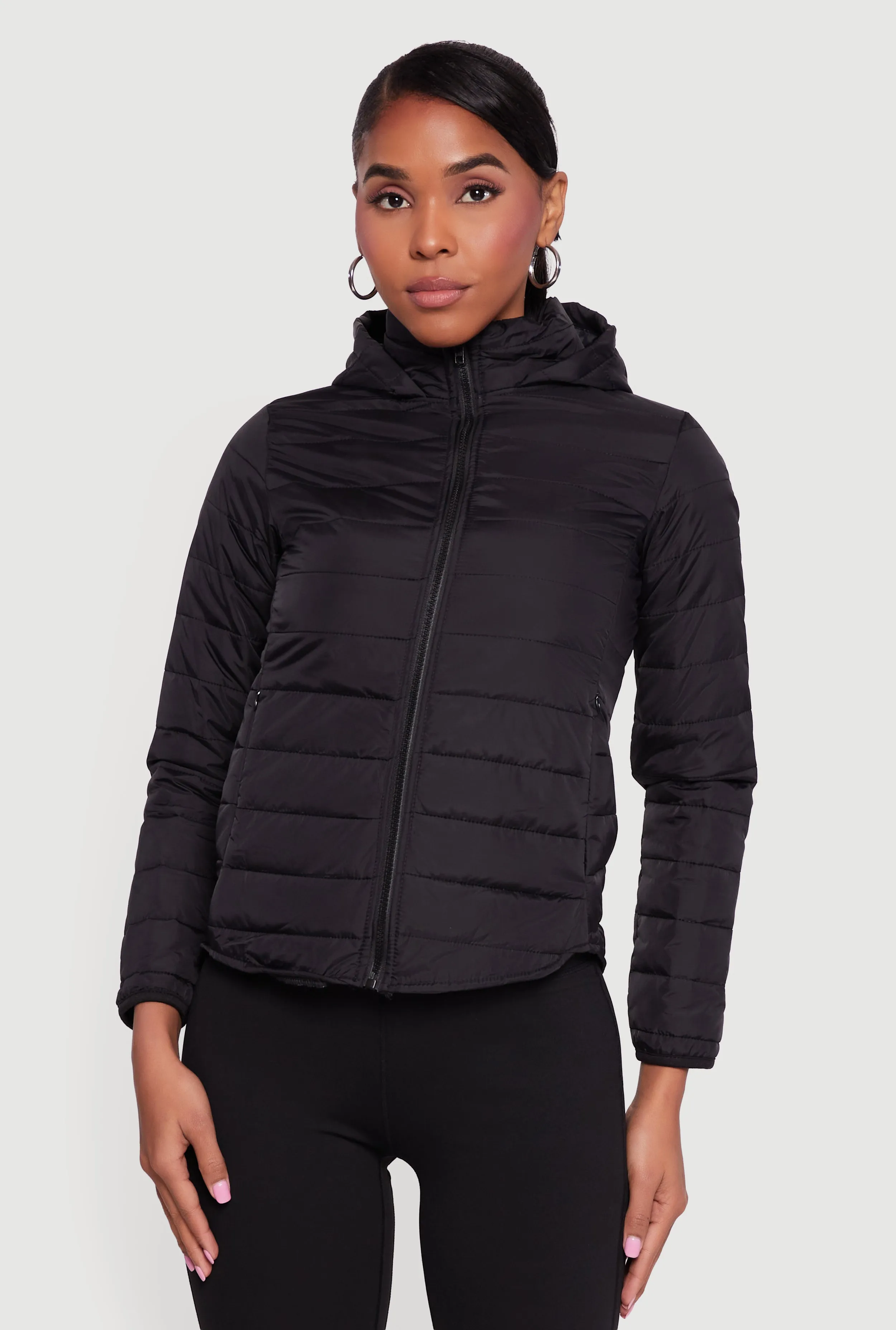 Nylon Hooded Quilted Puffer Jacket with Zip Pockets sold by Rainbow product image thumbnail 2