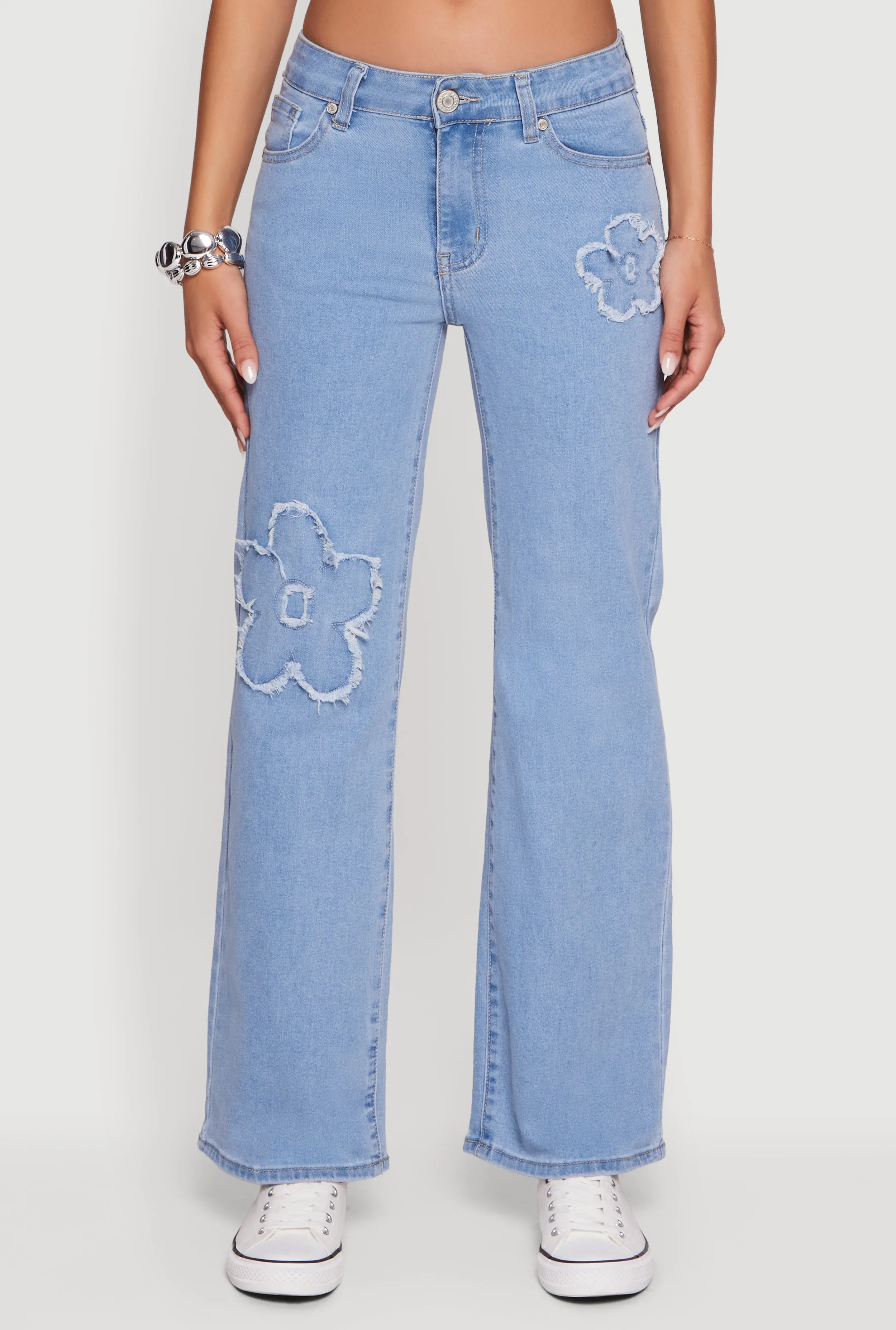 Frayed Floral Applique Straight Leg Jeans sold by Rainbow product image thumbnail 5
