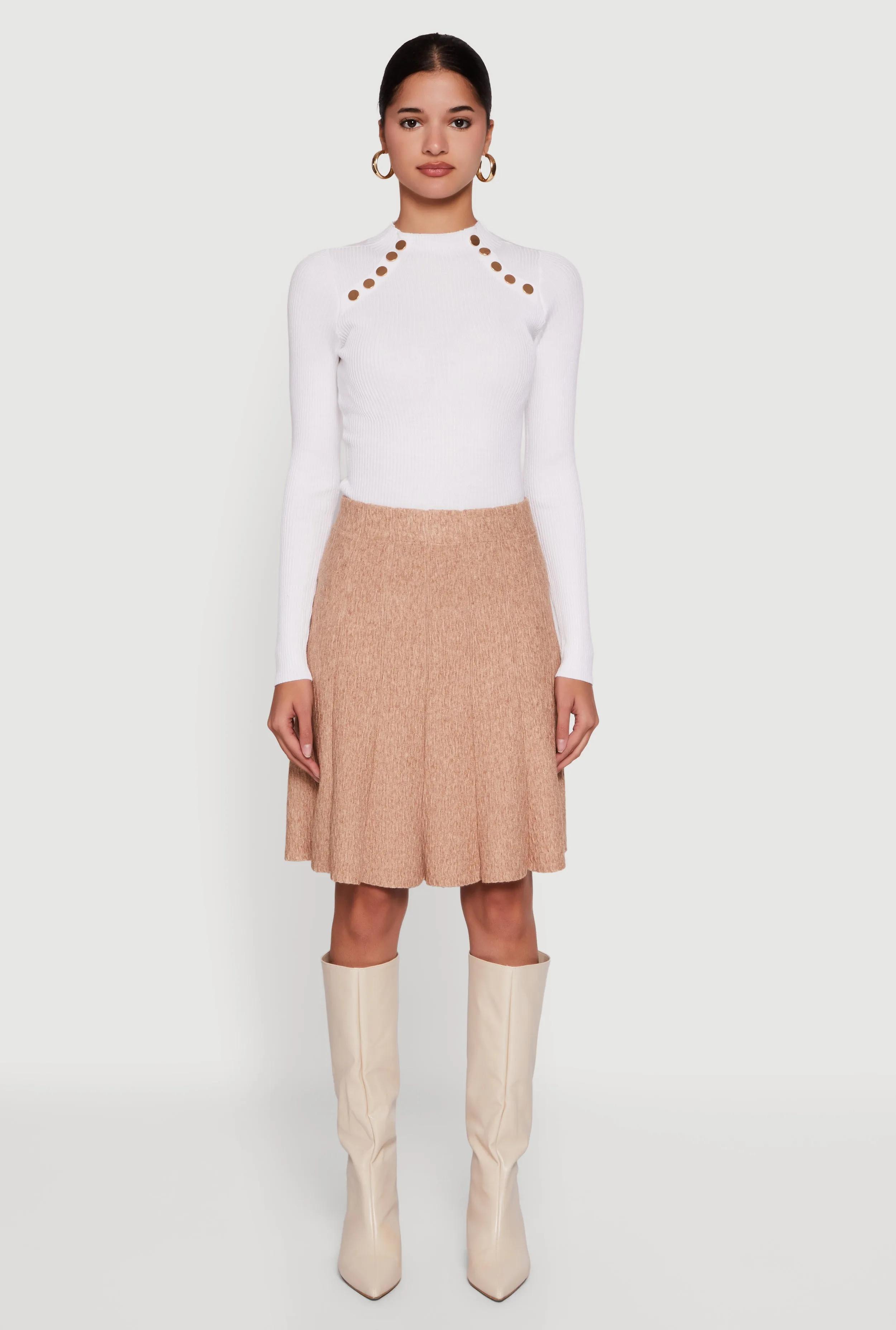 Textured Knit High Waisted Pleated Midi Skirt sold by Rainbow