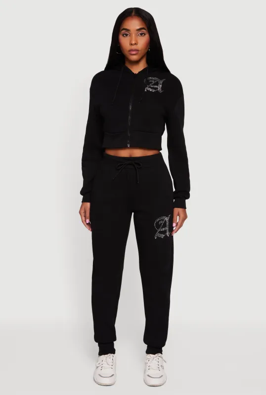 High Waisted Rhinestone Angel Graphic Joggers sold by Rainbow