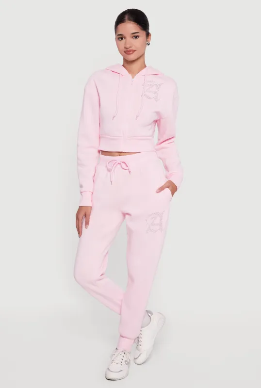 High Waisted Rhinestone Angel Graphic Joggers sold by Rainbow