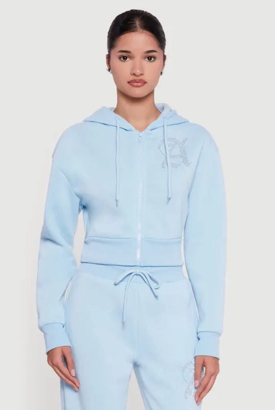 Angel Rhinestone Zip Front Cropped Hoodie sold by Rainbow