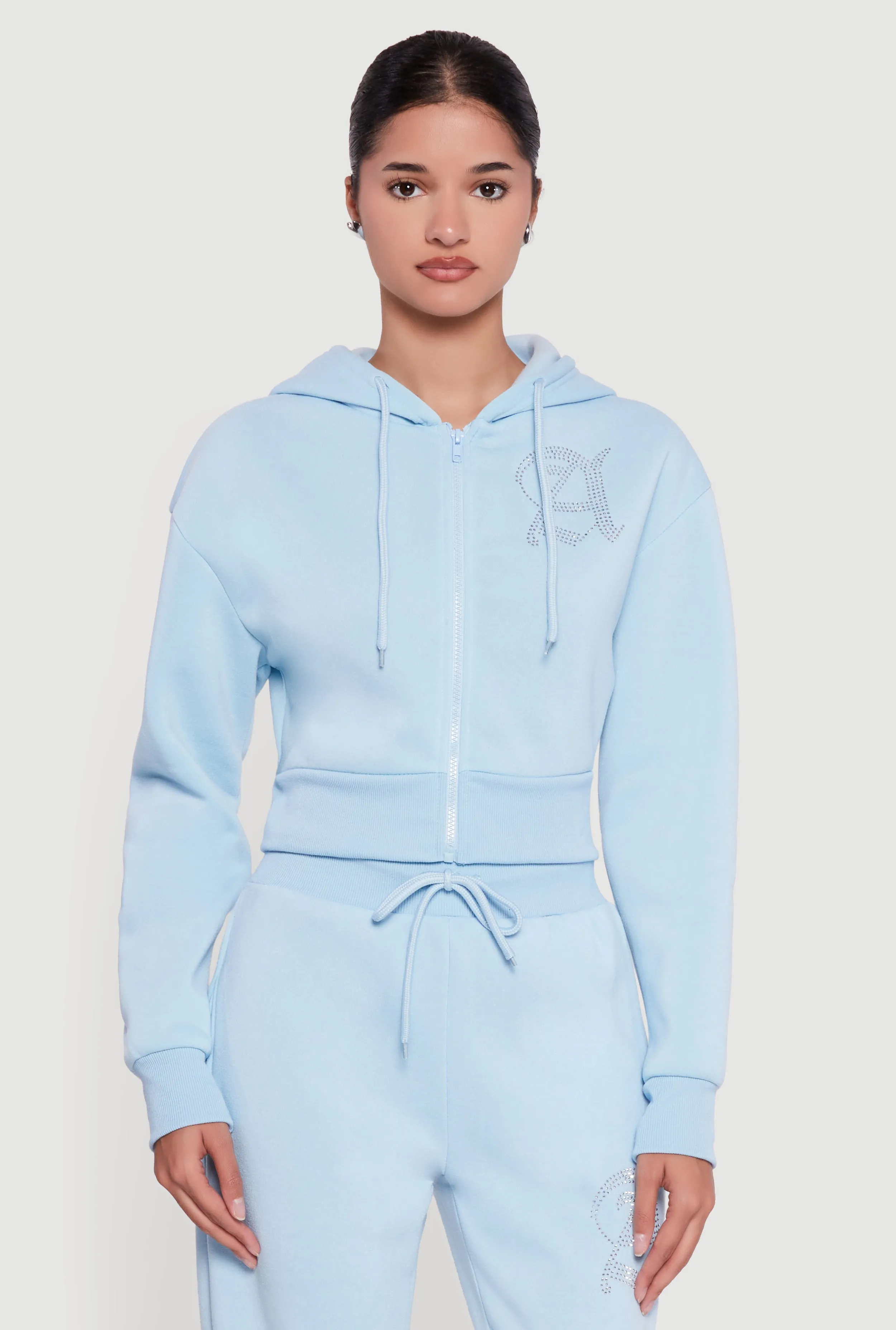 Angel Rhinestone Zip Front Cropped Hoodie sold by Rainbow