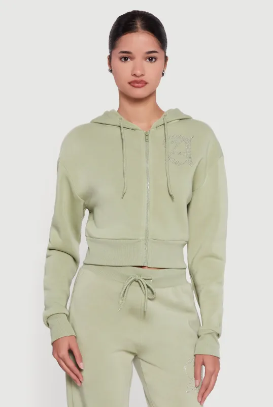 Angel Rhinestone Zip Front Cropped Hoodie sold by Rainbow