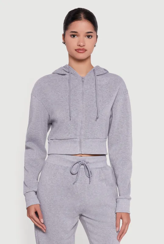 Angel Rhinestone Zip Front Cropped Hoodie sold by Rainbow