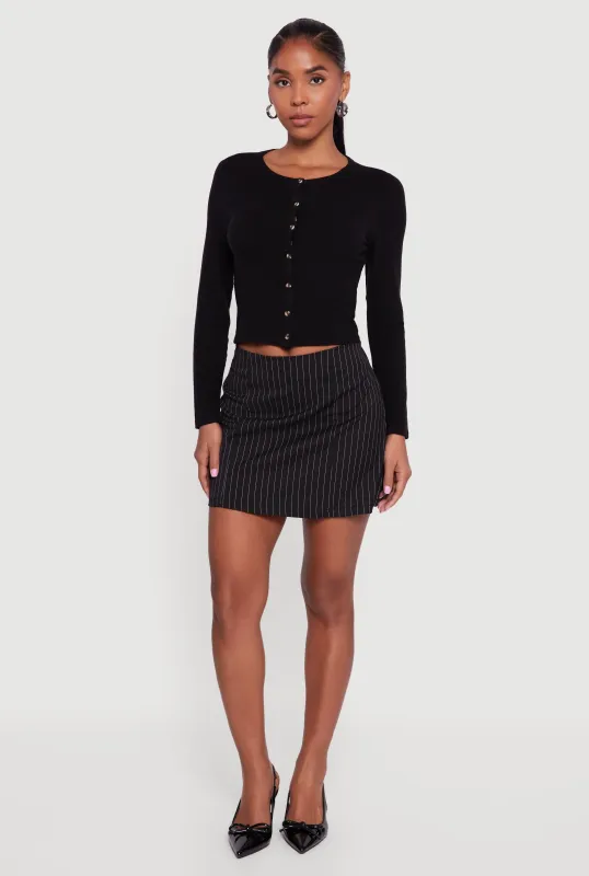 Ribbed Knit Button Front Long Sleeve Crop Top sold by Rainbow