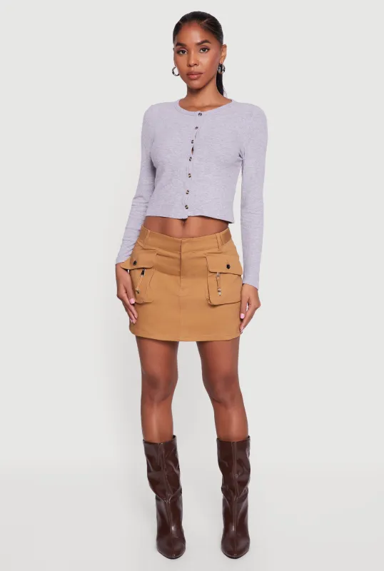 Ribbed Knit Button Front Long Sleeve Crop Top sold by Rainbow