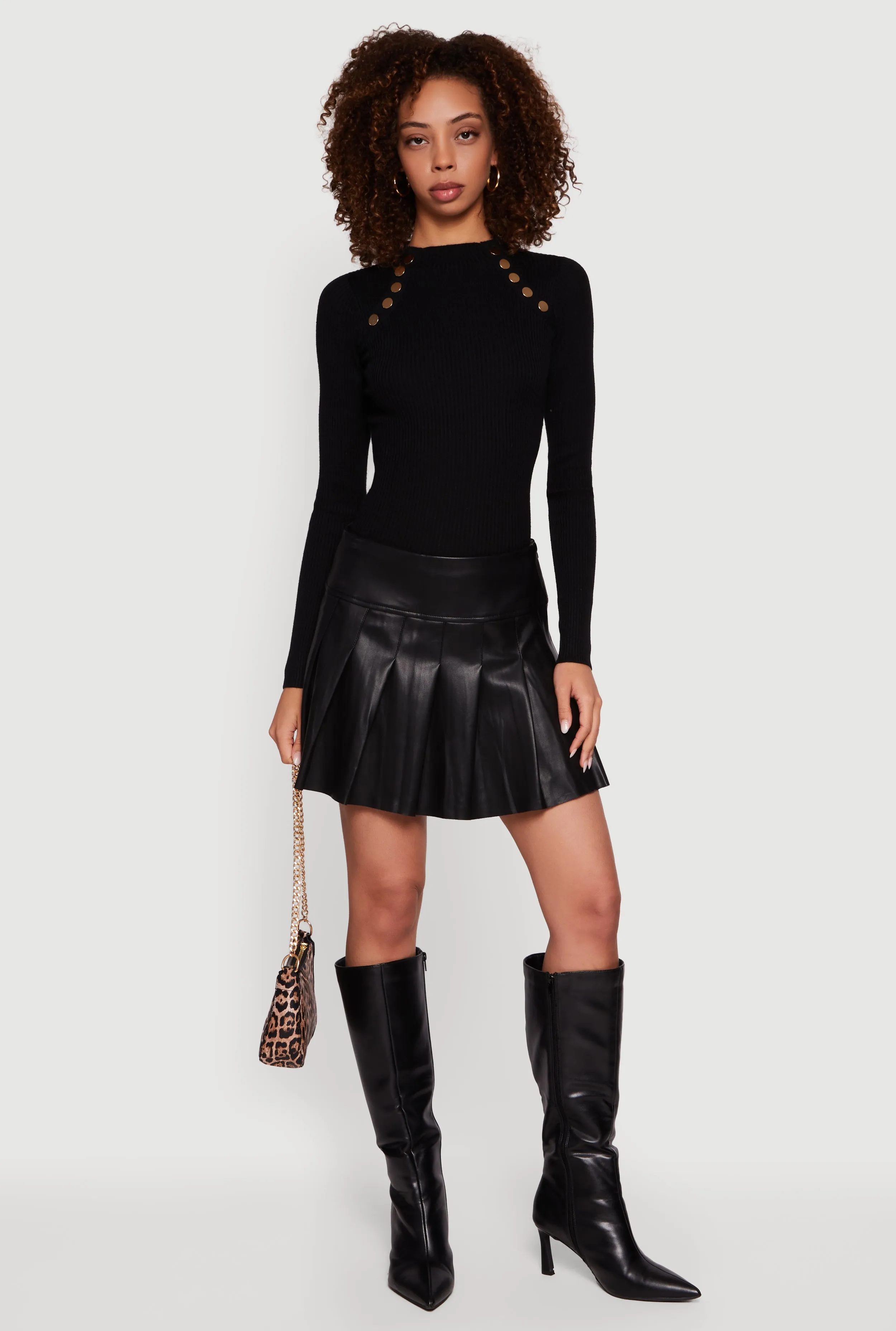 Metallic Button Detail Rib Knit High Neck Sweater sold by Rainbow product image thumbnail 3