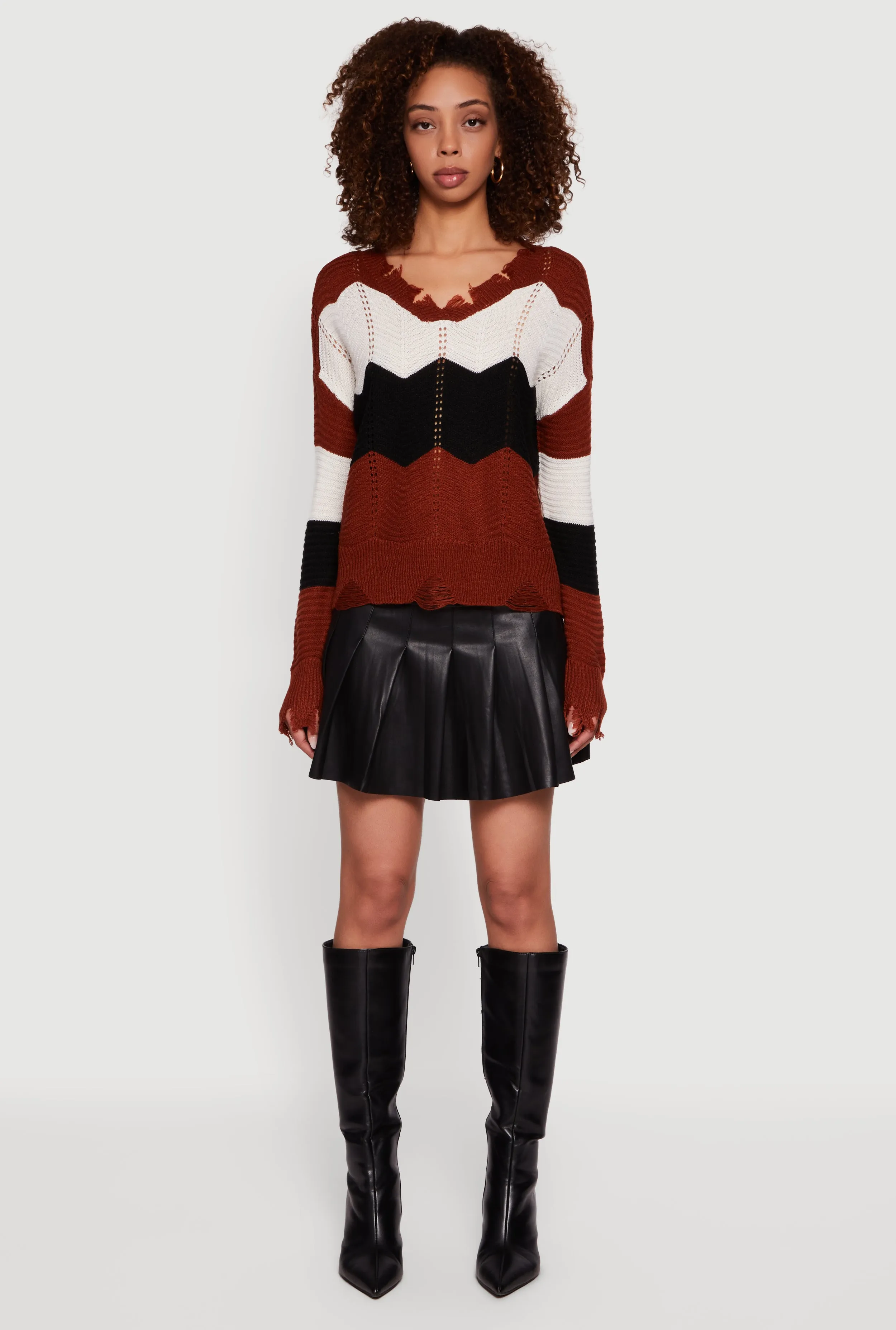 Color Block Chevron Frayed Pointelle Sweater sold by Rainbow product image thumbnail 2
