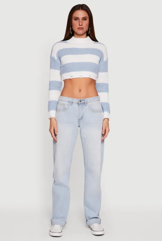 Striped Long Sleeve Mock Neck Cropped Sweater sold by Rainbow