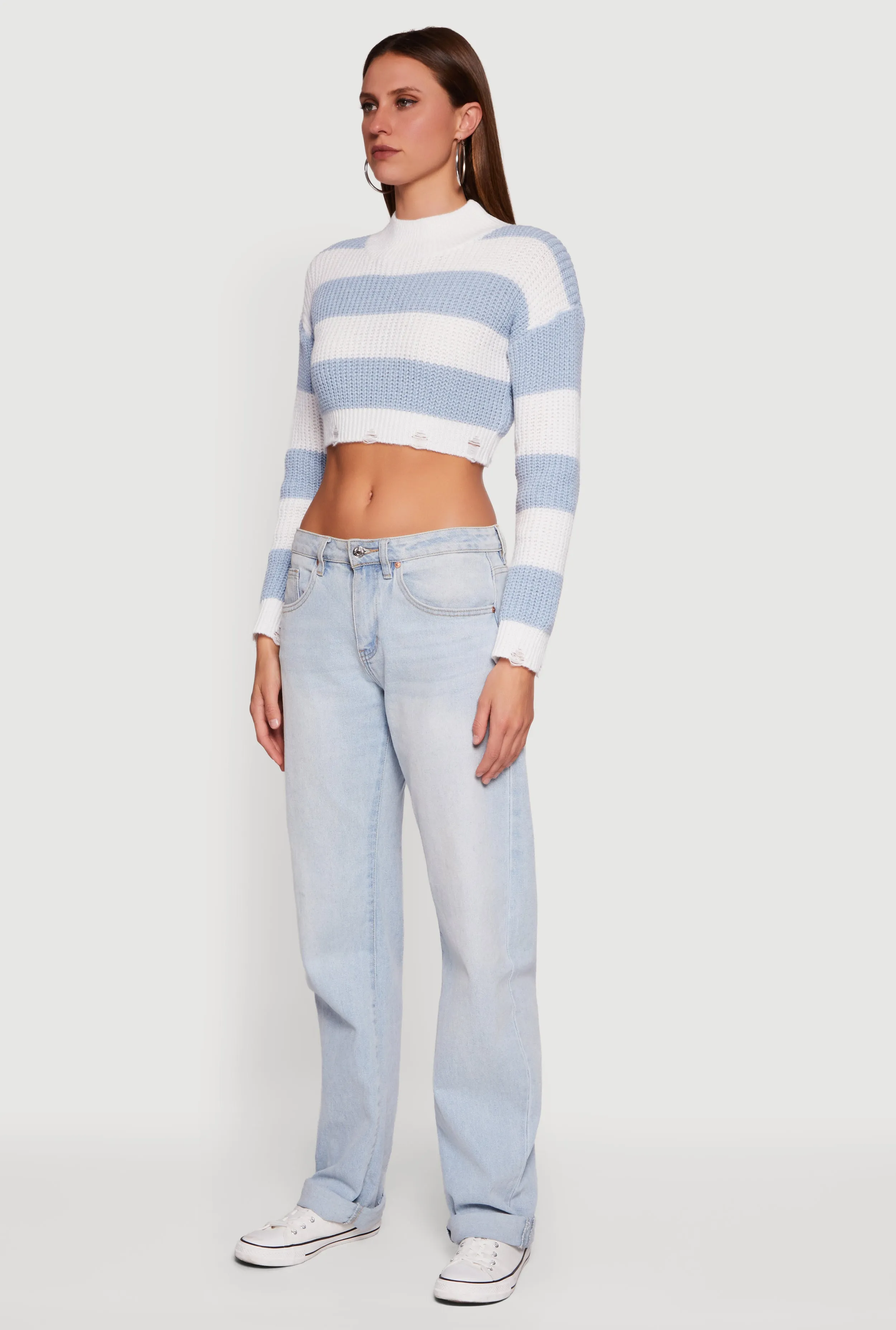 Striped Long Sleeve Mock Neck Cropped Sweater sold by Rainbow product image thumbnail 5
