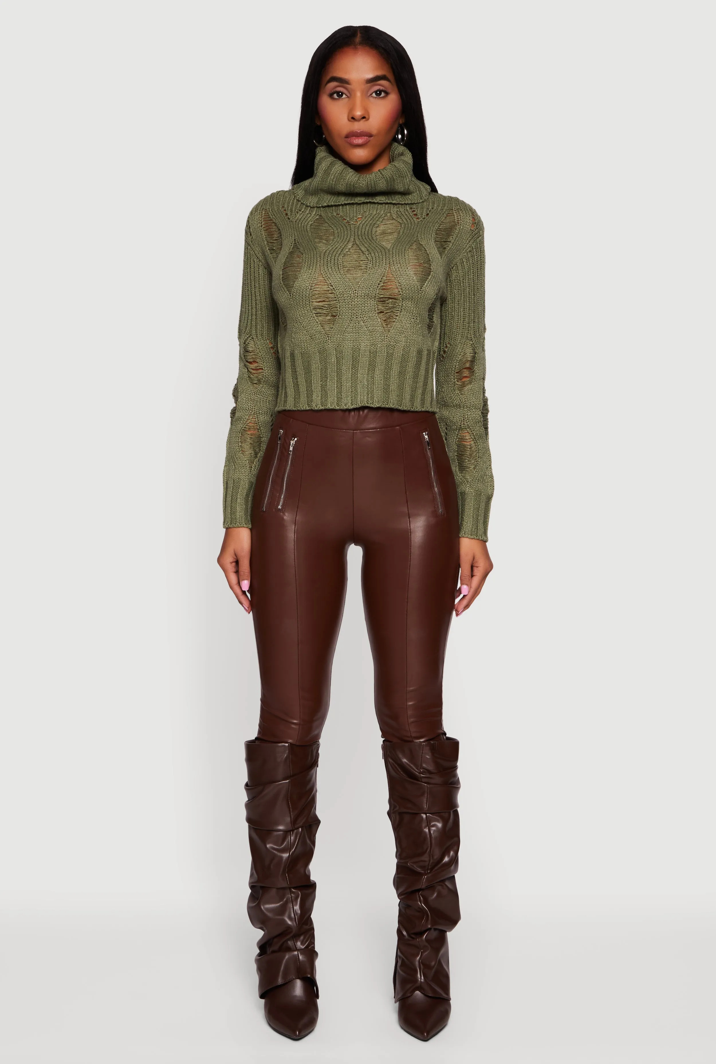 Long Sleeve Distressed Turtleneck Sweater sold by Rainbow