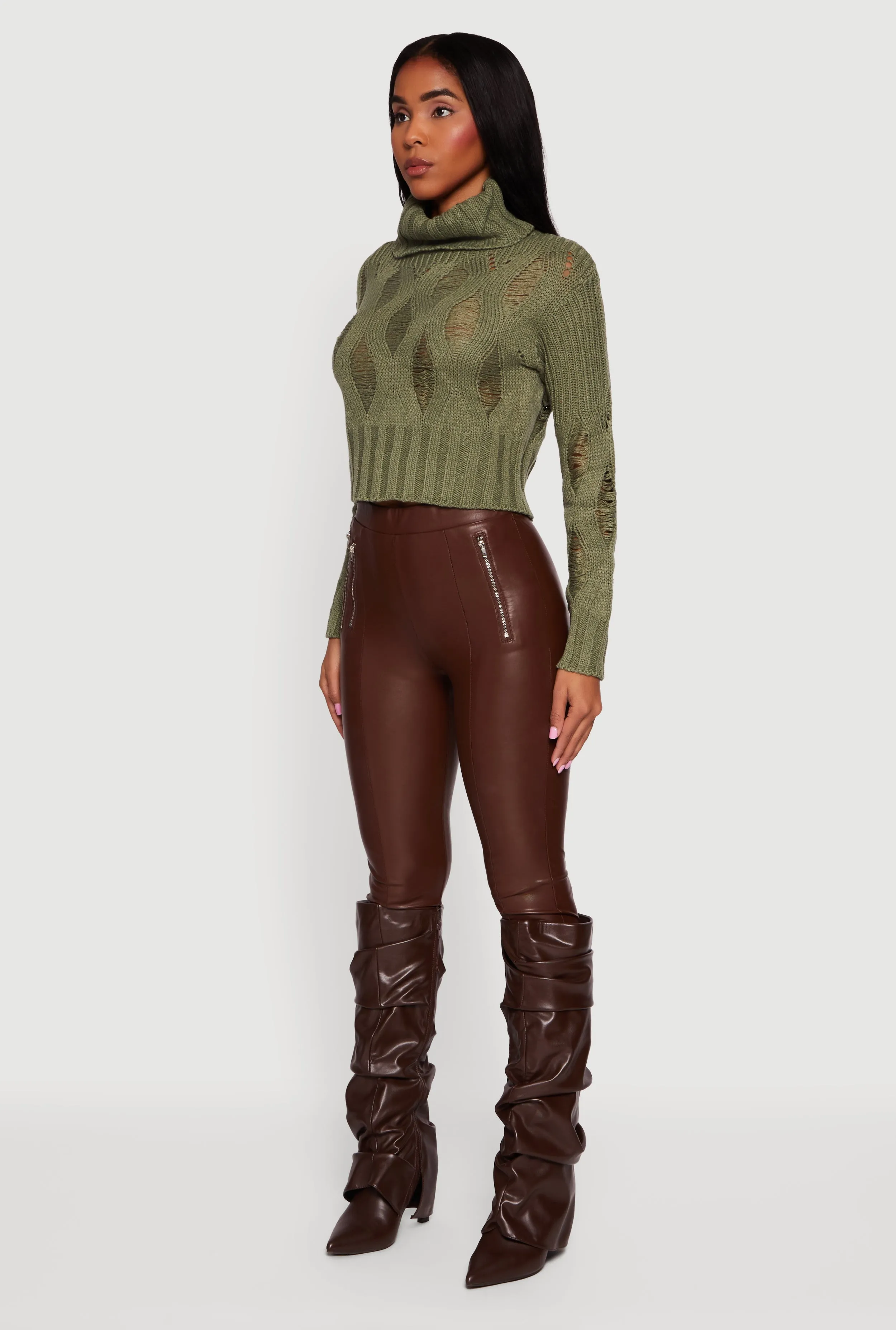 Long Sleeve Distressed Turtleneck Sweater sold by Rainbow product image thumbnail 5