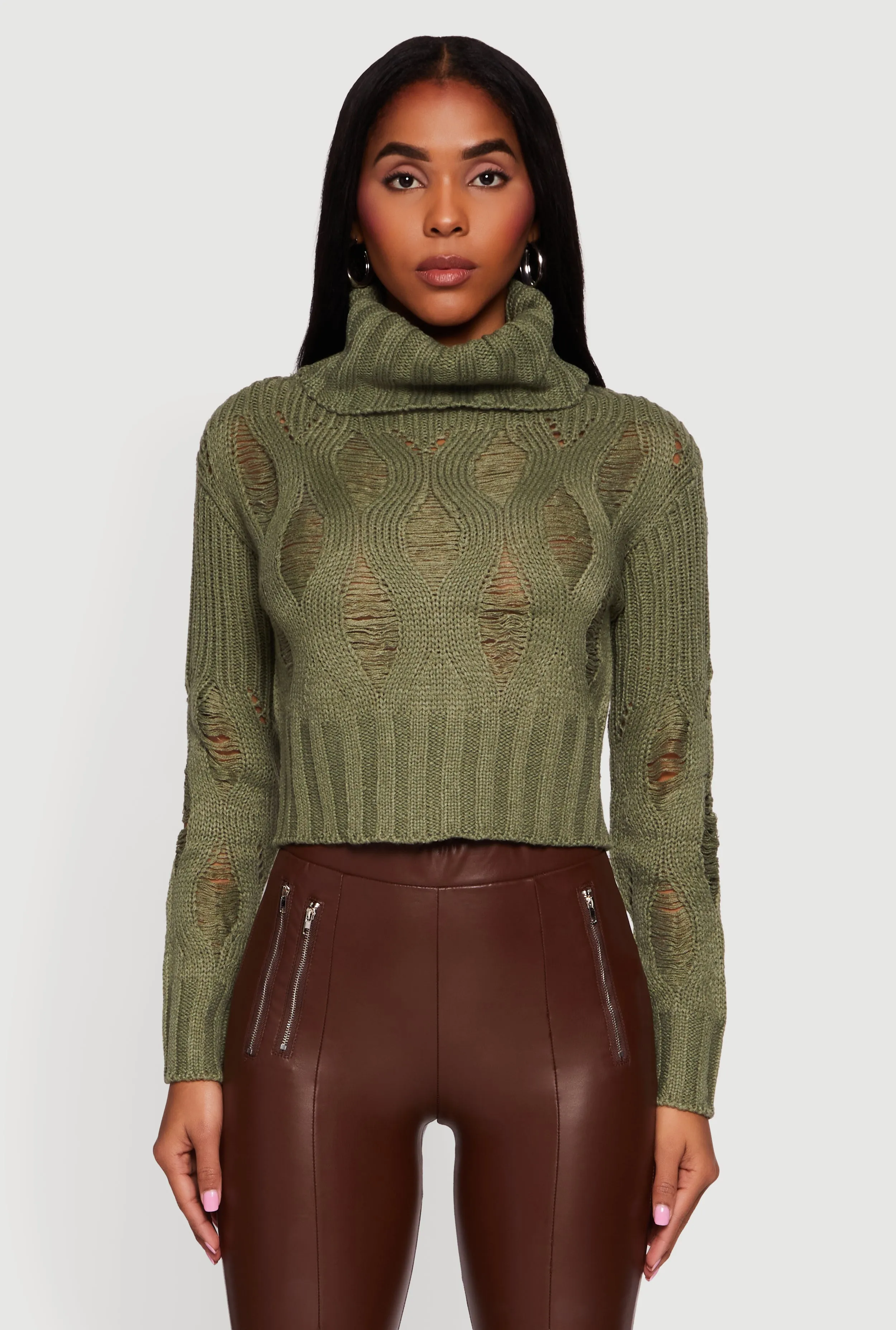 Long Sleeve Distressed Turtleneck Sweater sold by Rainbow product image thumbnail 2