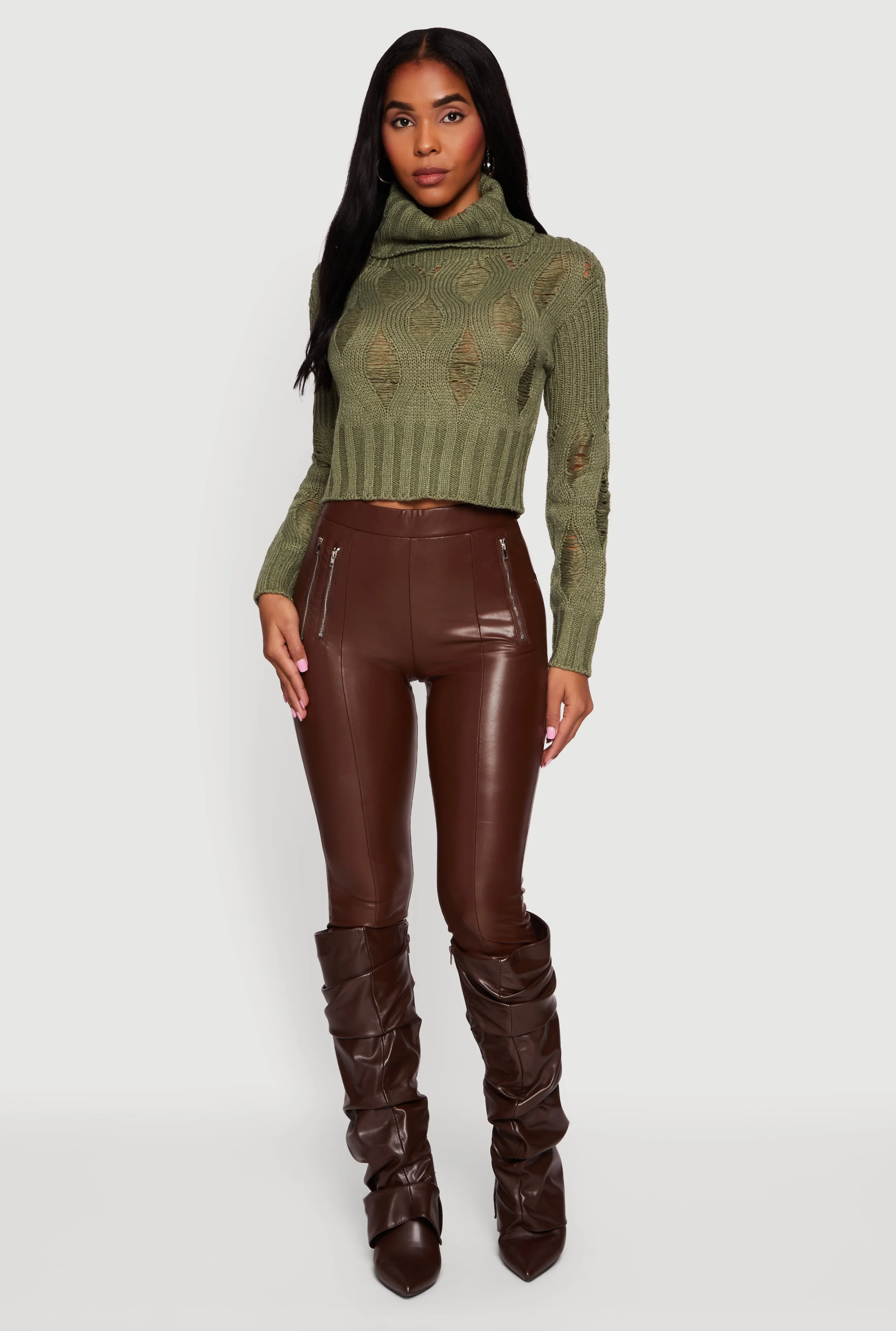 Long Sleeve Distressed Turtleneck Sweater sold by Rainbow product image thumbnail 3
