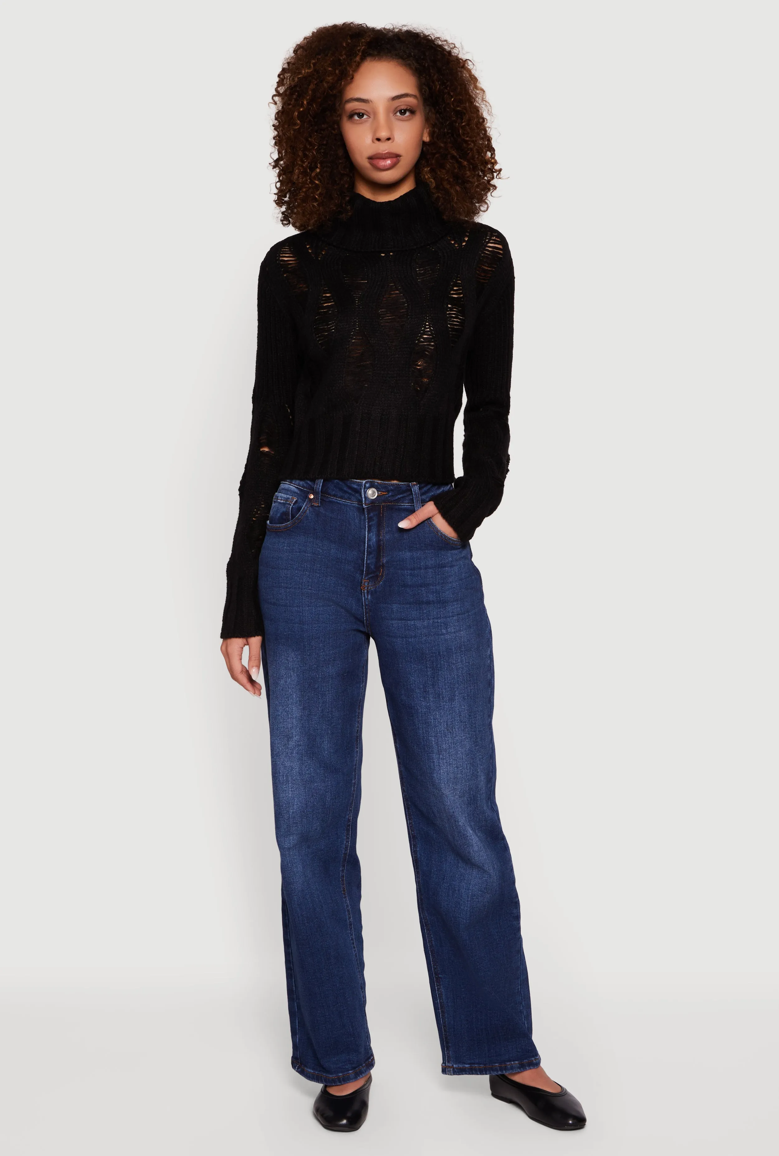 Long Sleeve Distressed Turtleneck Sweater sold by Rainbow product image thumbnail 2