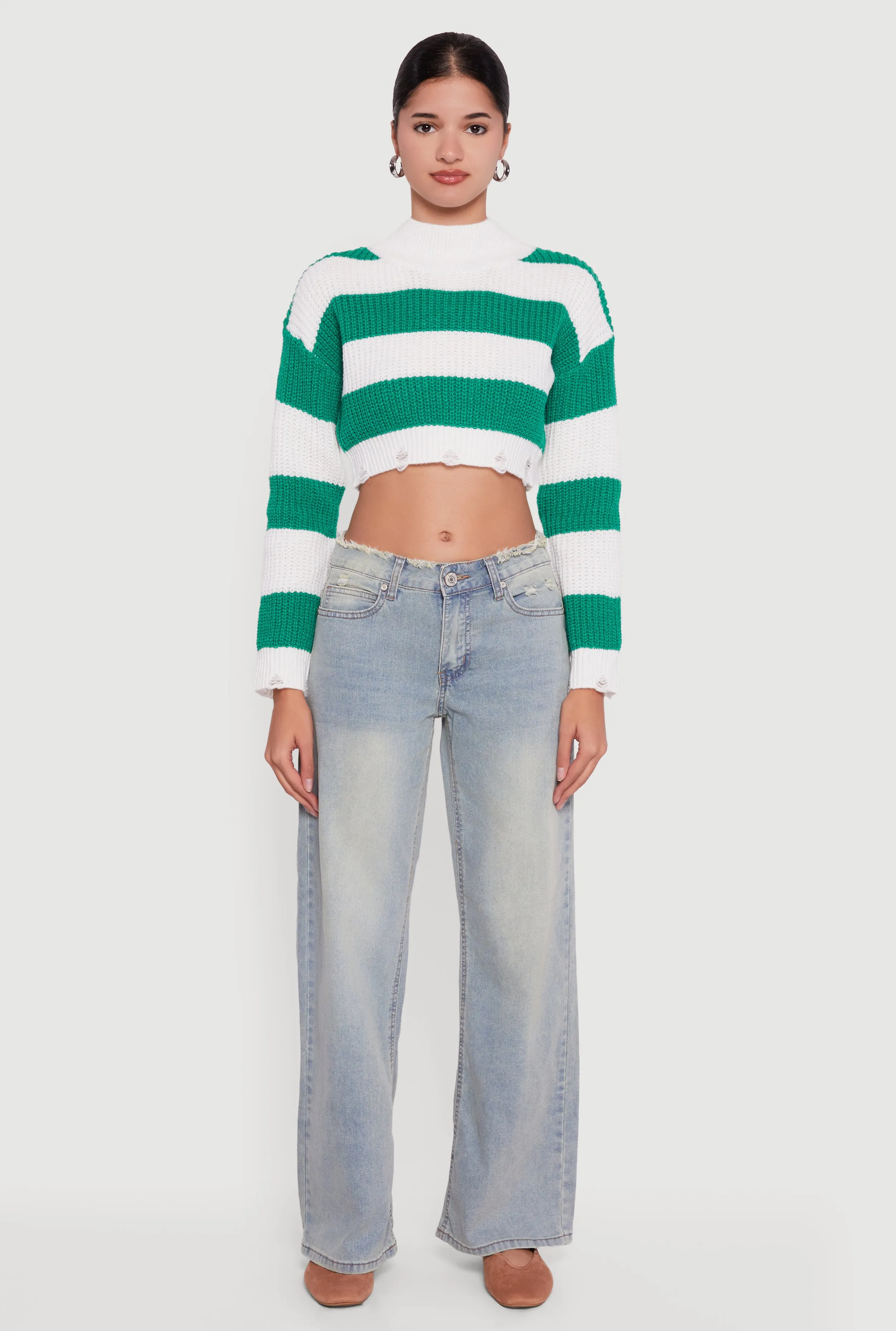 Striped Long Sleeve Mock Neck Cropped Sweater sold by Rainbow product image thumbnail 3