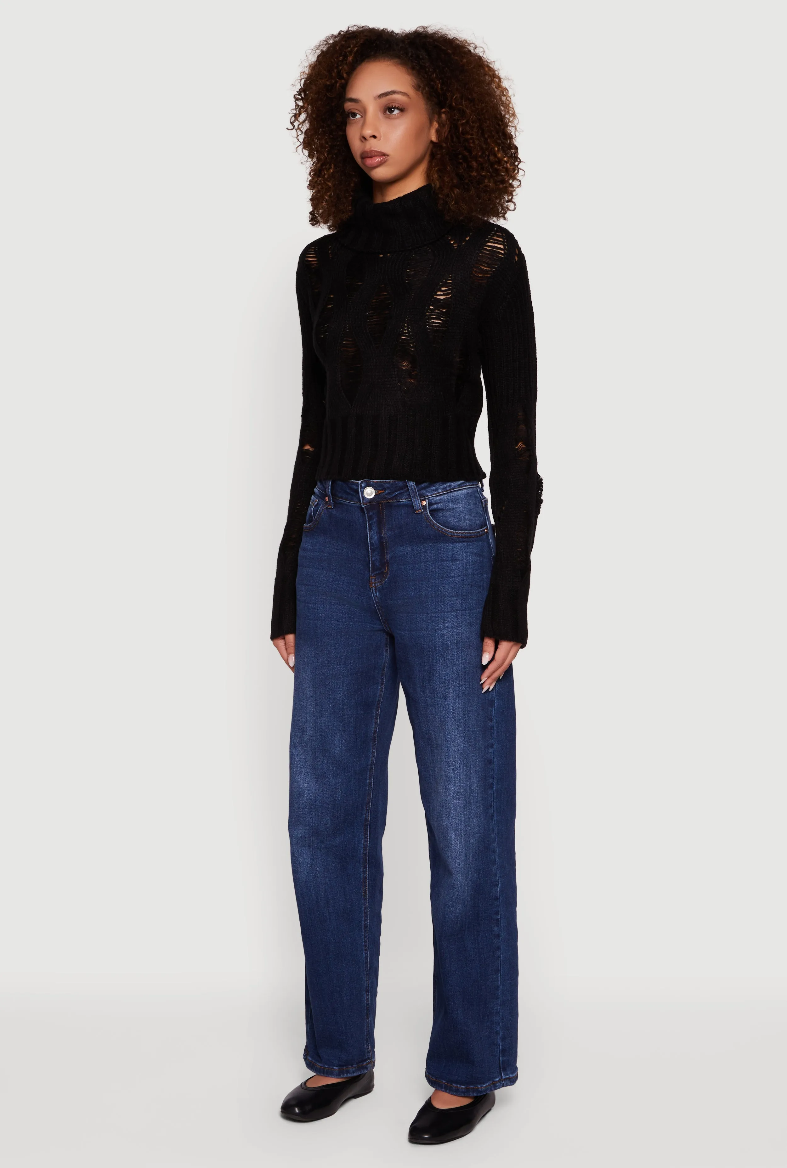 Long Sleeve Distressed Turtleneck Sweater sold by Rainbow product image thumbnail 5