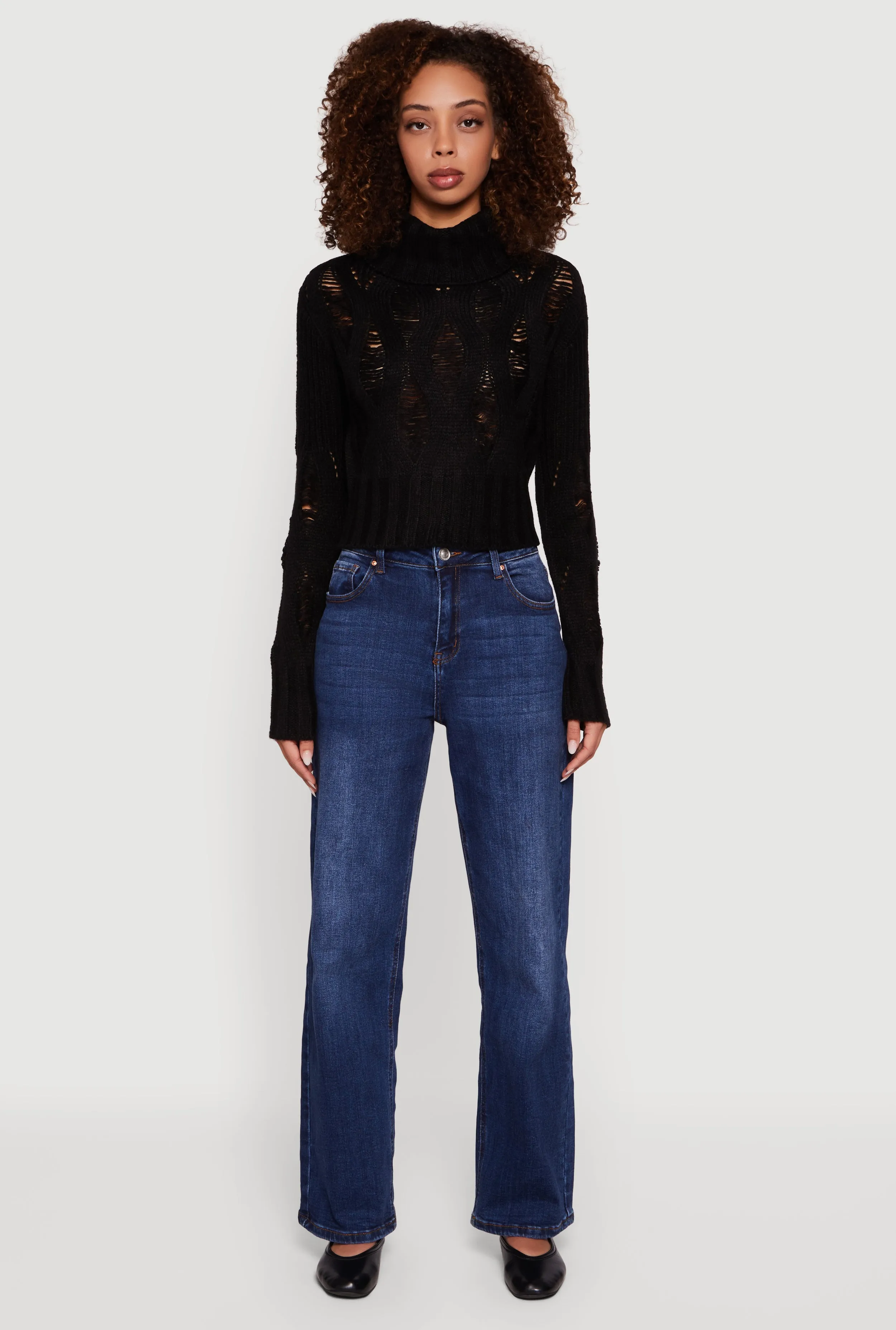 Long Sleeve Distressed Turtleneck Sweater sold by Rainbow product image thumbnail 3