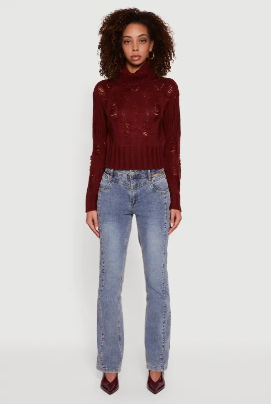 Long Sleeve Distressed Turtleneck Sweater sold by Rainbow