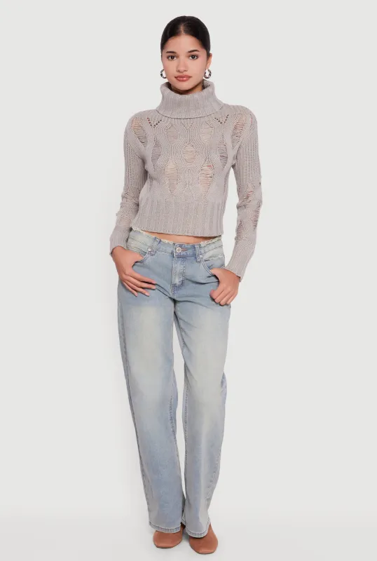 Long Sleeve Distressed Turtleneck Sweater sold by Rainbow