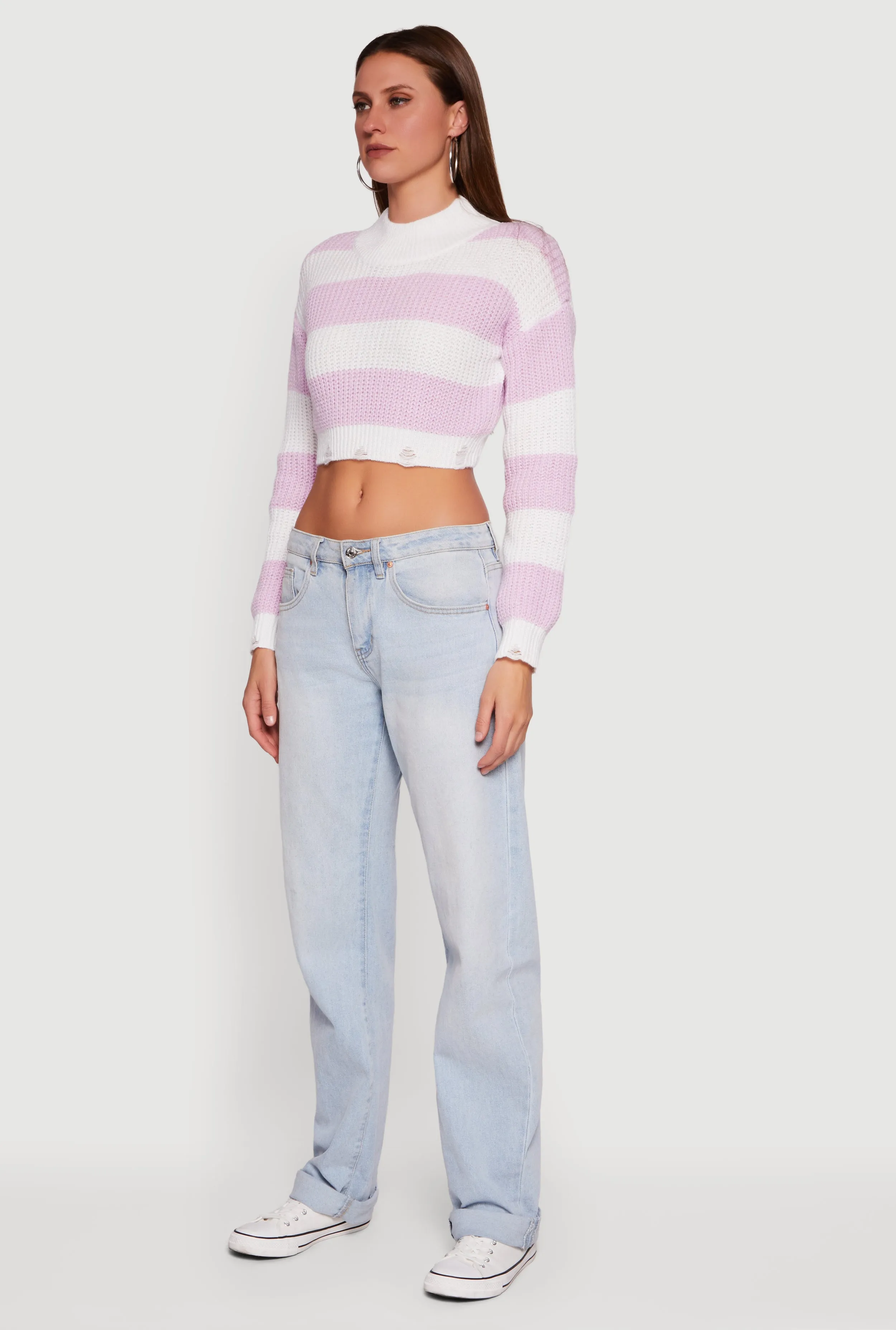 Striped Long Sleeve Mock Neck Cropped Sweater sold by Rainbow product image thumbnail 5