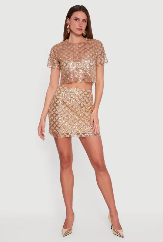 Geometric Sequin Mini Skirt sold by Rainbow