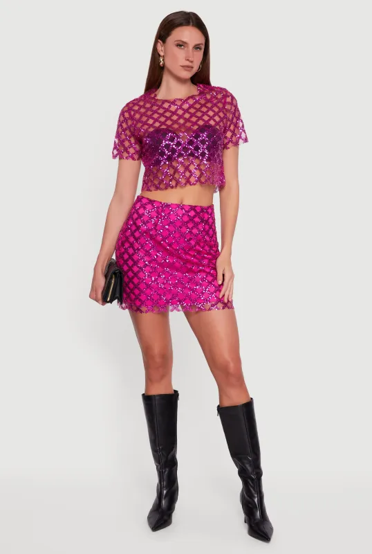 Geometric Sequin Mini Skirt sold by Rainbow