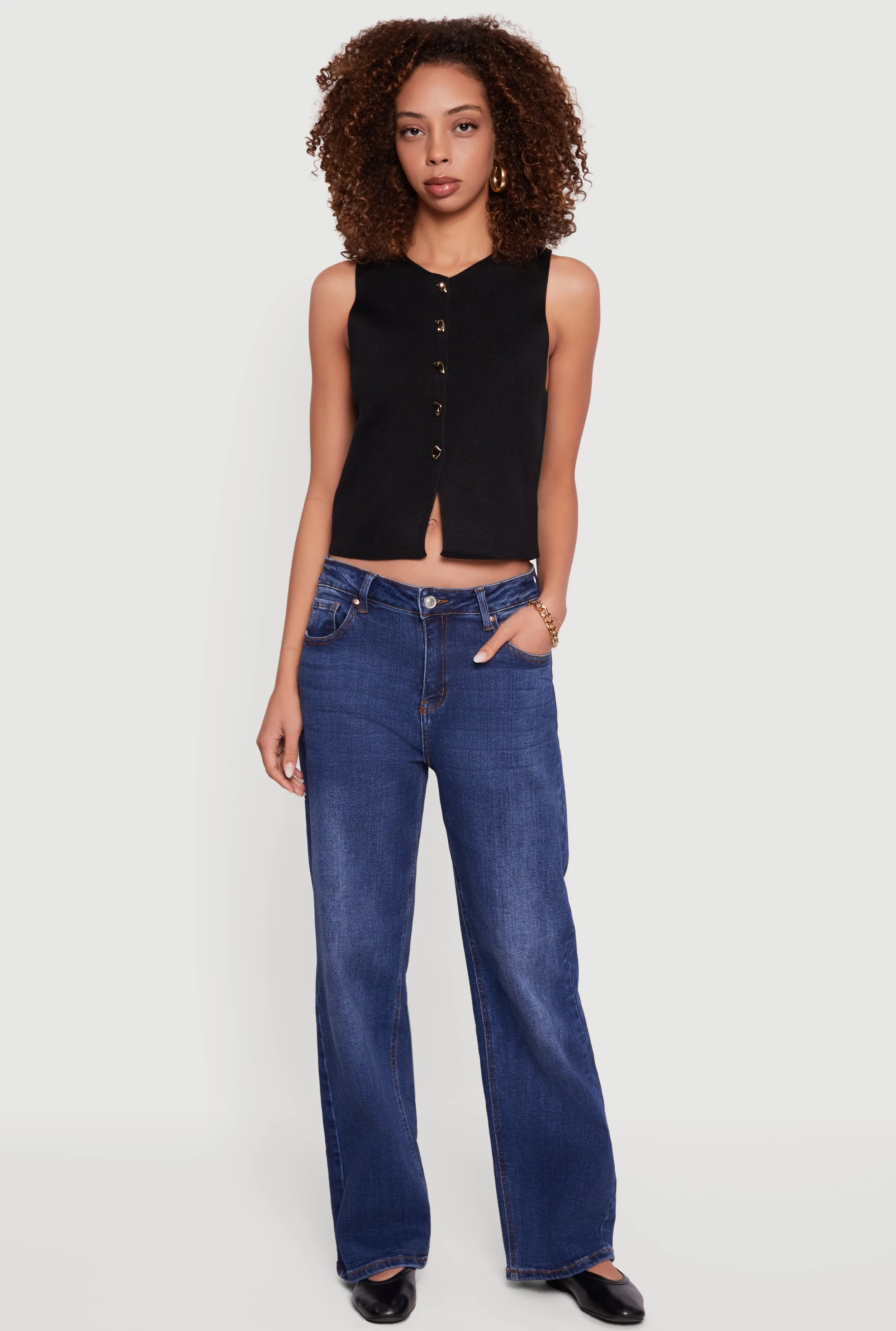 Metallic Button Front Cropped Blazer Vest sold by Rainbow