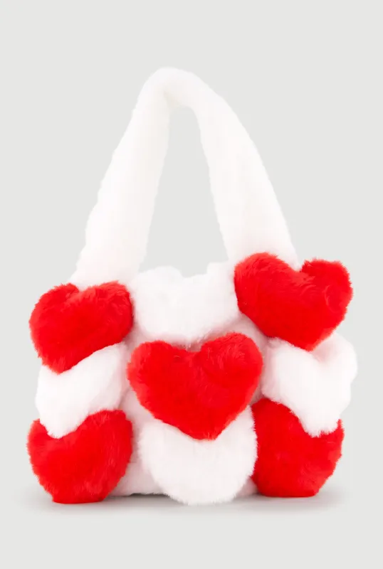 3D Color Block Hearts Faux Fur Hand Bag sold by Rainbow