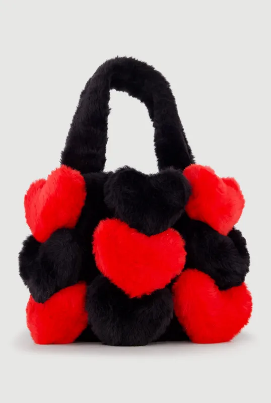 3D Color Block Hearts Faux Fur Hand Bag sold by Rainbow