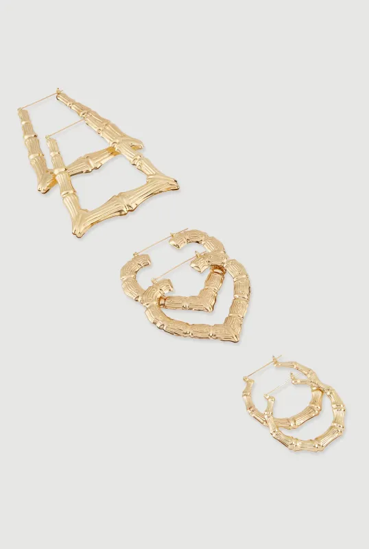 Assorted Bamboo Hoop Earrings Trio sold by Rainbow
