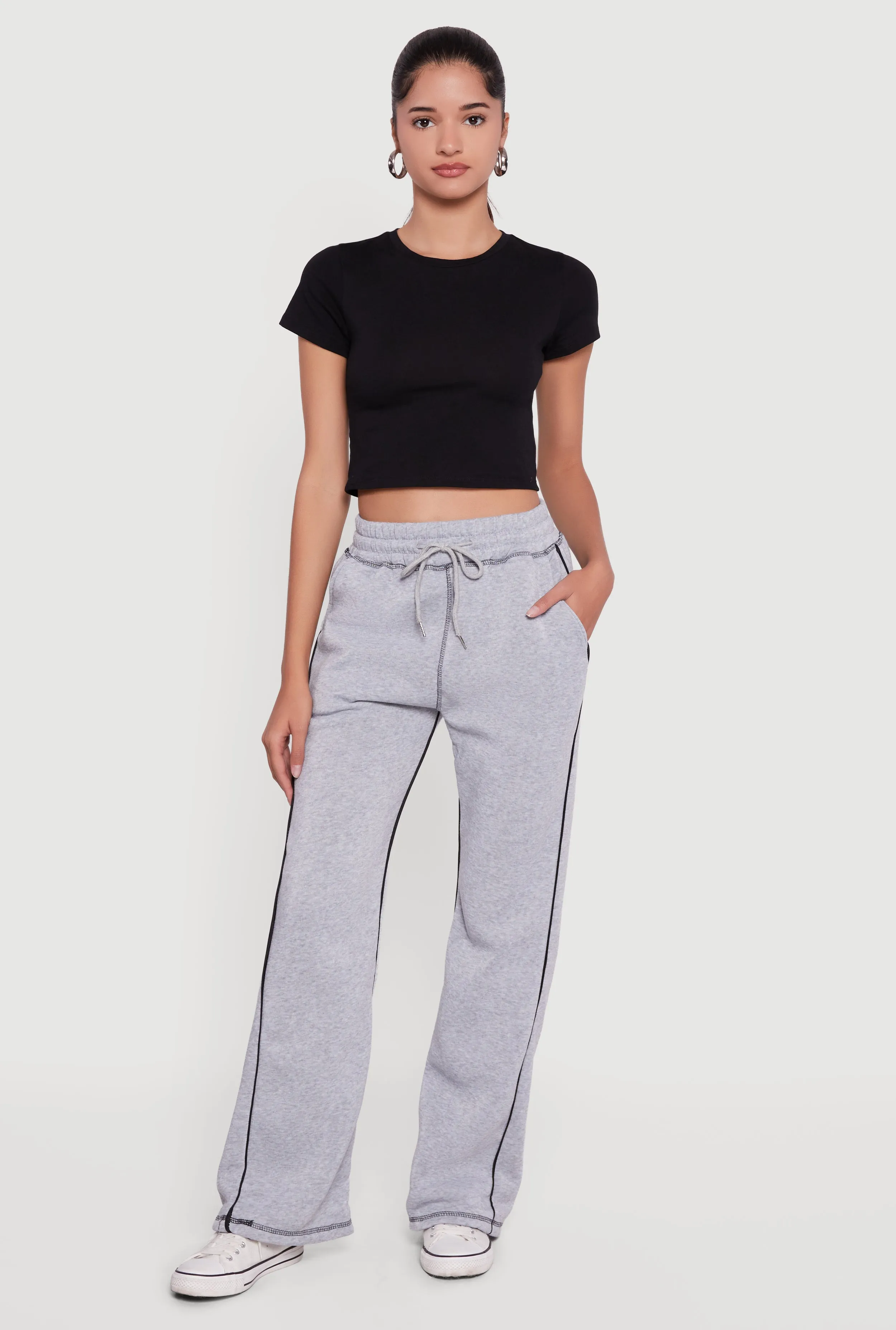 High Waisted Fleece Sweatpants with Contrast Piping sold by Rainbow