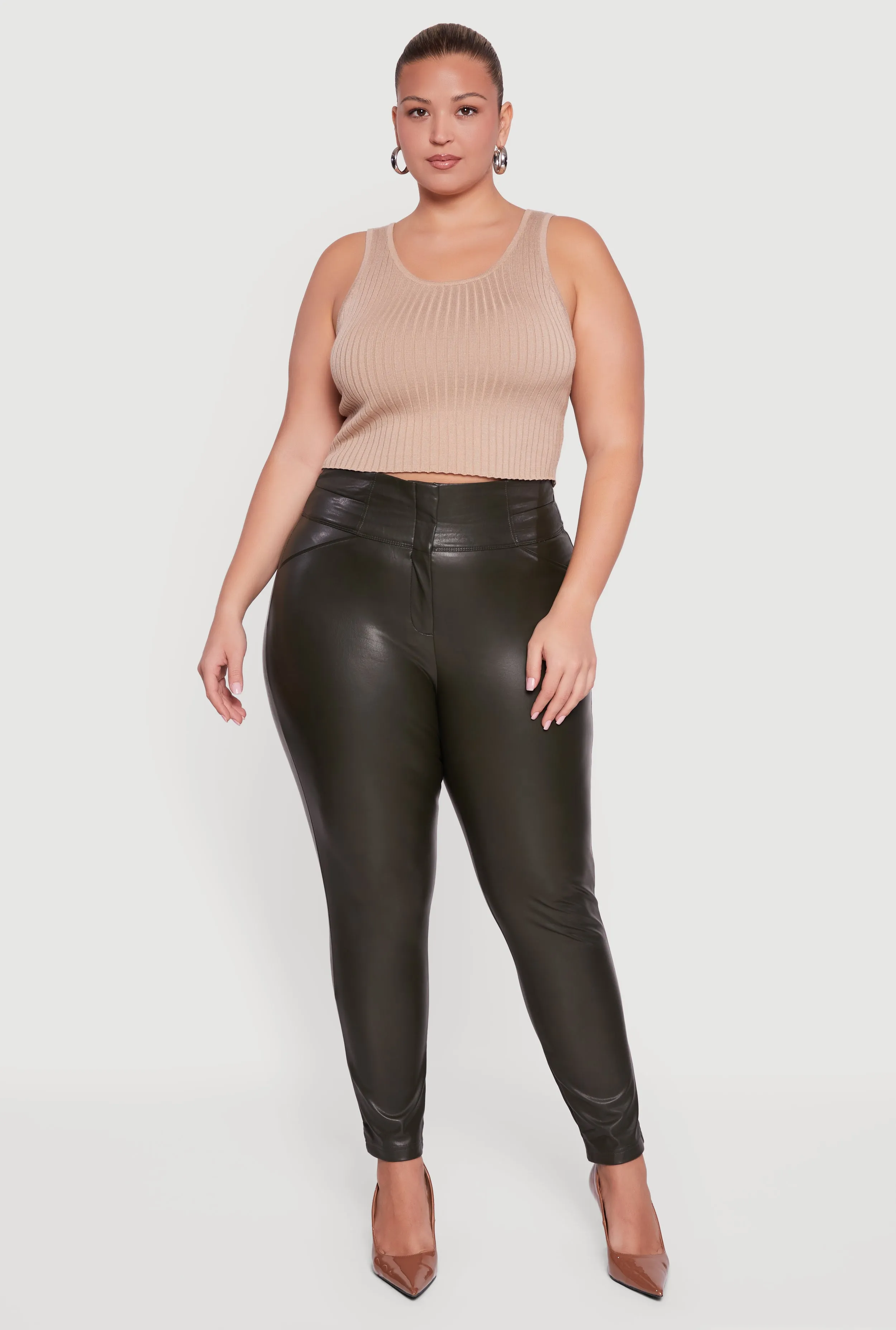 Plus Size Fleece Lined Faux Leather Dress Pants sold by Rainbow product image thumbnail 3