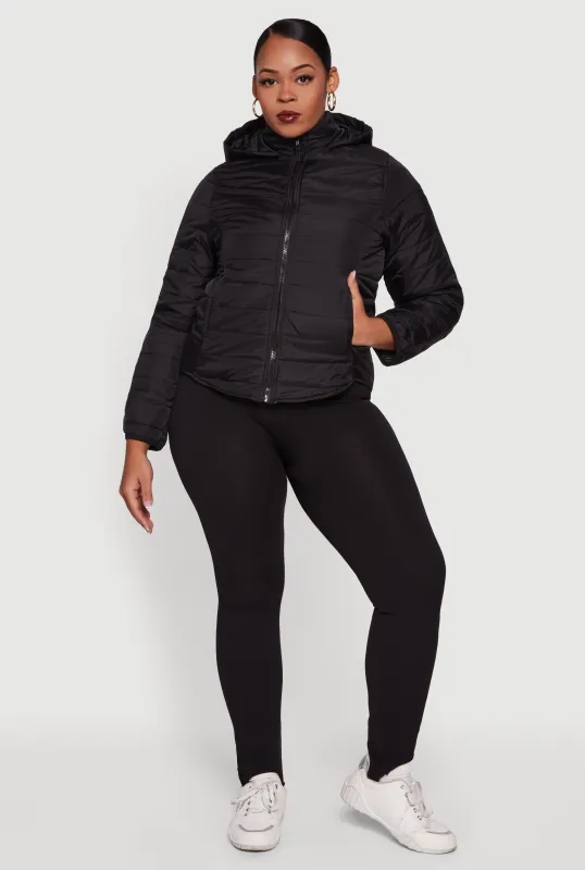 Plus Size Hooded Mock Neck Zip Front Puffer Jacket sold by Rainbow