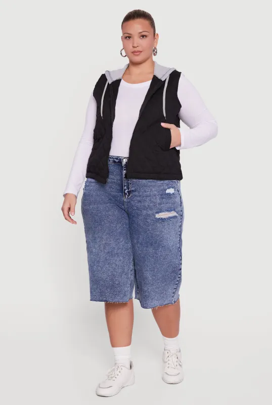 Plus Size Zip Front Hooded Quilted Vest sold by Rainbow