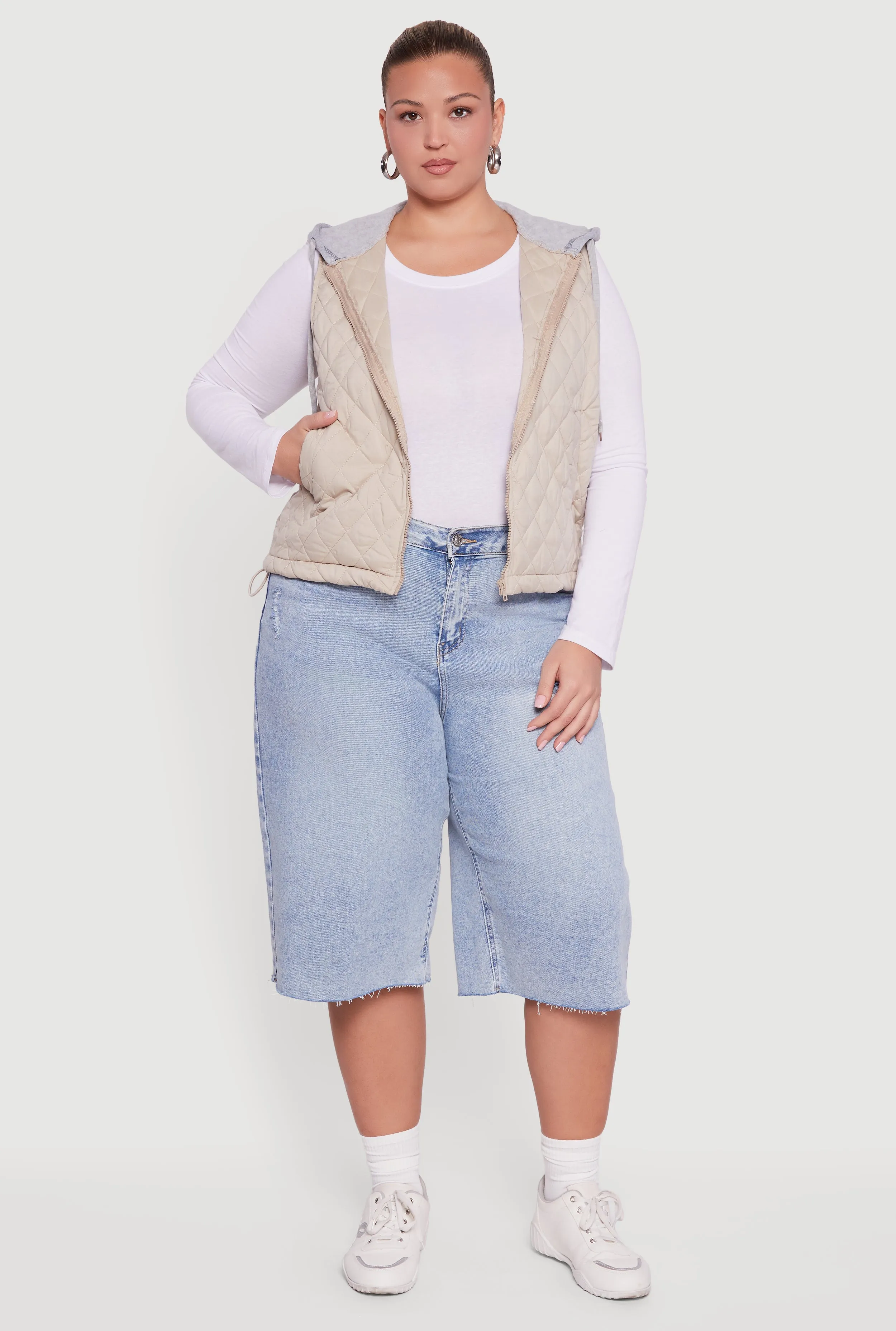 Plus Size Zip Front Hooded Quilted Vest sold by Rainbow