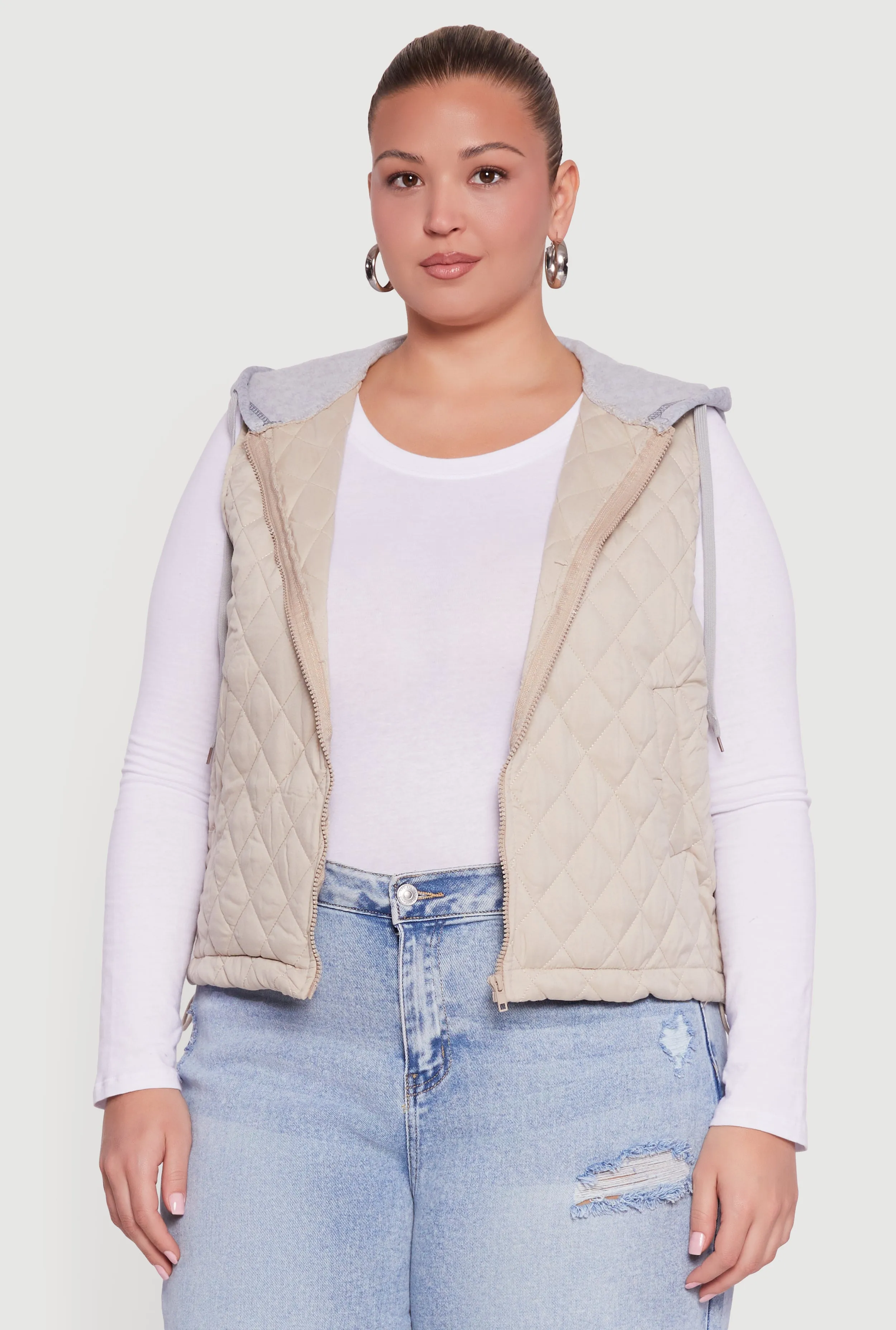 Plus Size Zip Front Hooded Quilted Vest sold by Rainbow product image thumbnail 2