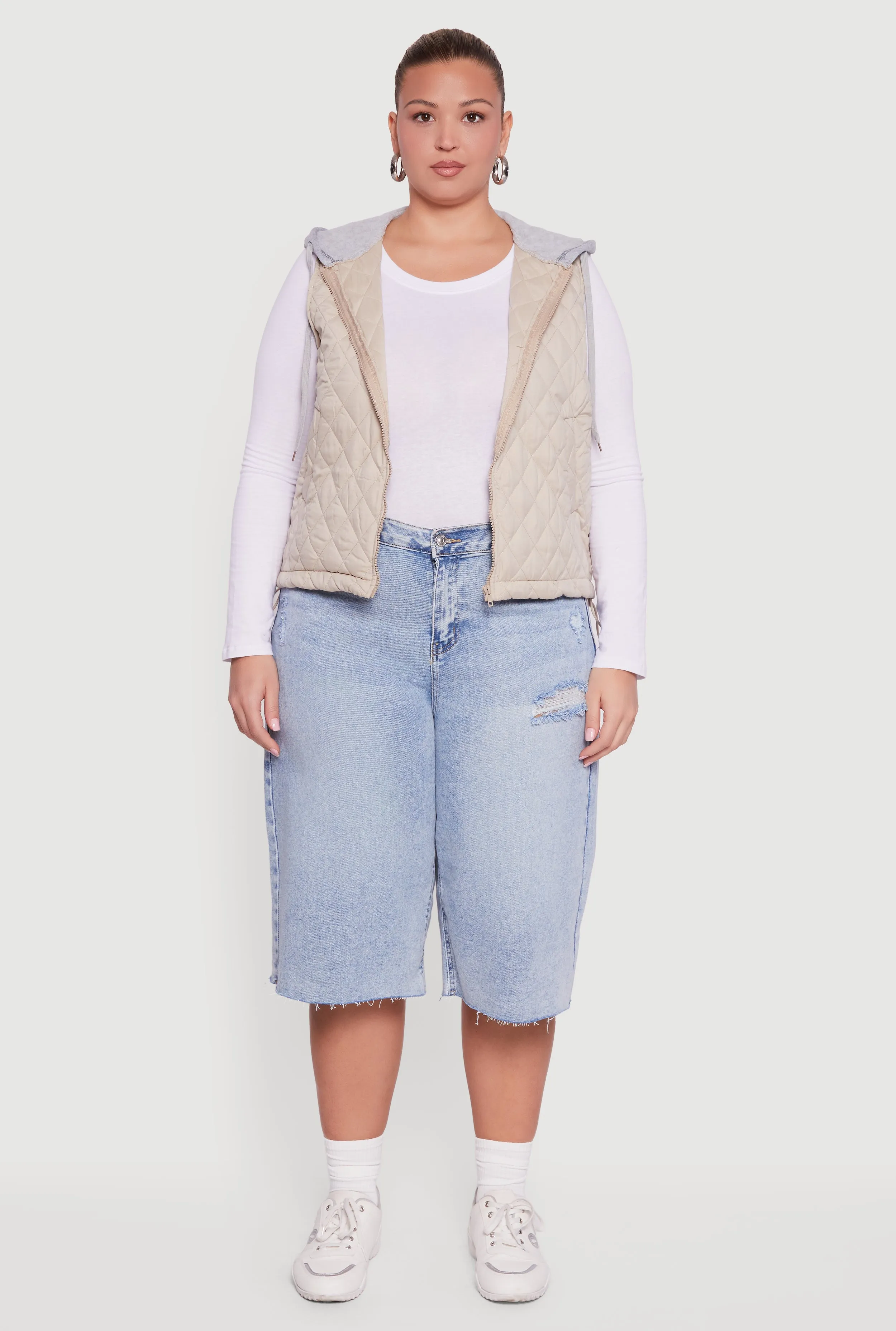 Plus Size Zip Front Hooded Quilted Vest sold by Rainbow product image thumbnail 3